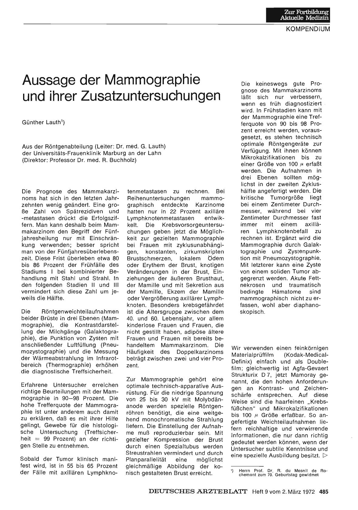Vorschauseite 1: Aussage der Mammographie und ihrer Zusatzuntersuchungen