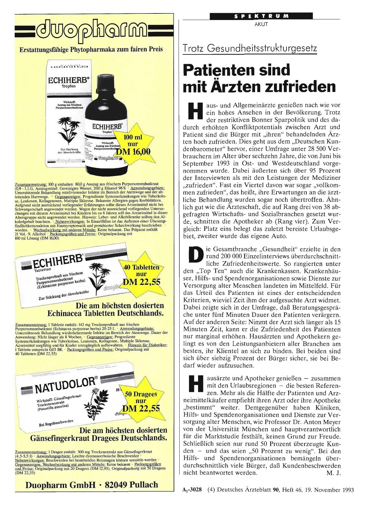 Vorschauseite 1: Trotz Gesundheitsstrukturgesetz: Patienten sind mit Ärzten zufrieden