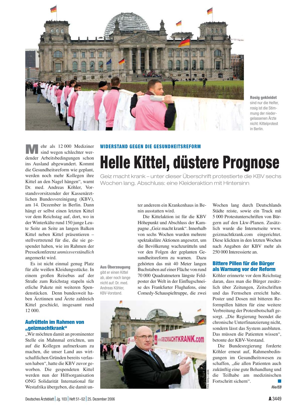 Vorschauseite 1: Widerstand gegen die Gesundheitsreform: Helle Kittel, düstere Prognose