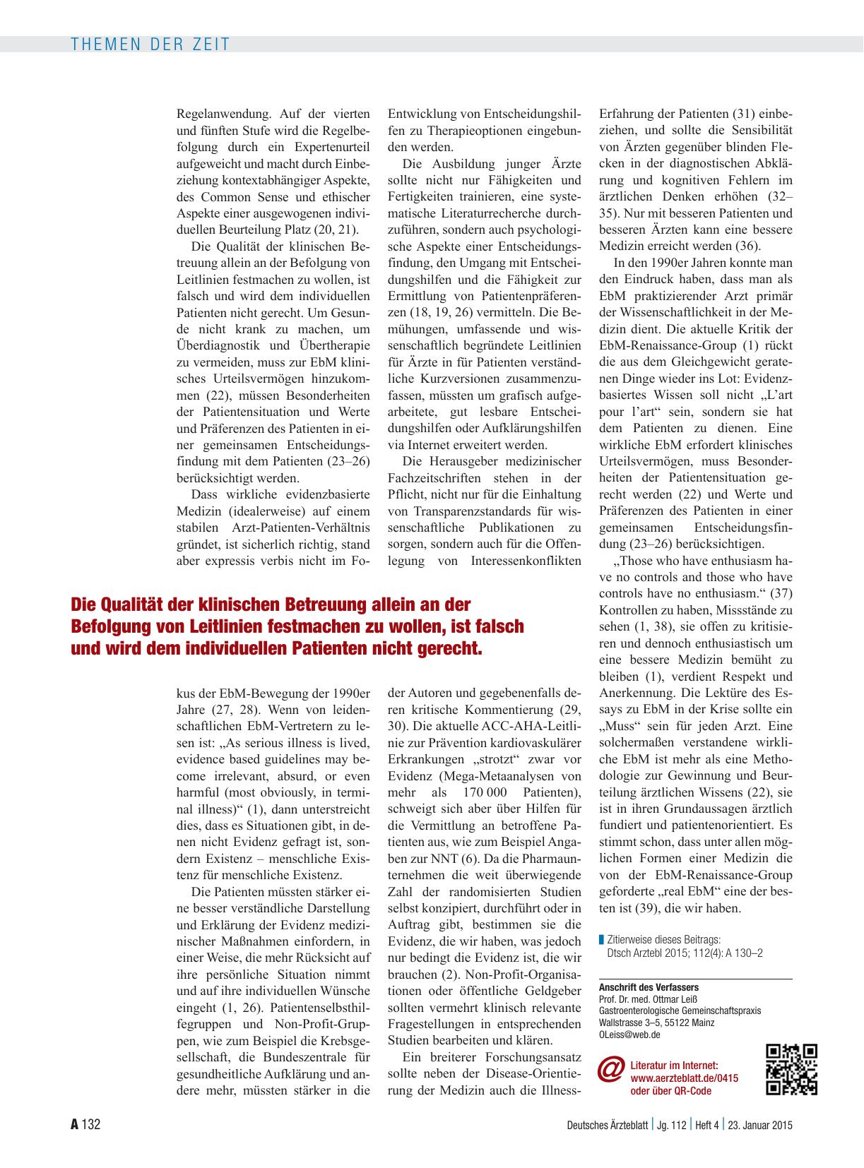 Vorschauseite 3: Evidenzbasierte Medizin: Kein L’art pour l’art, sondern zum Nutzen der Patienten