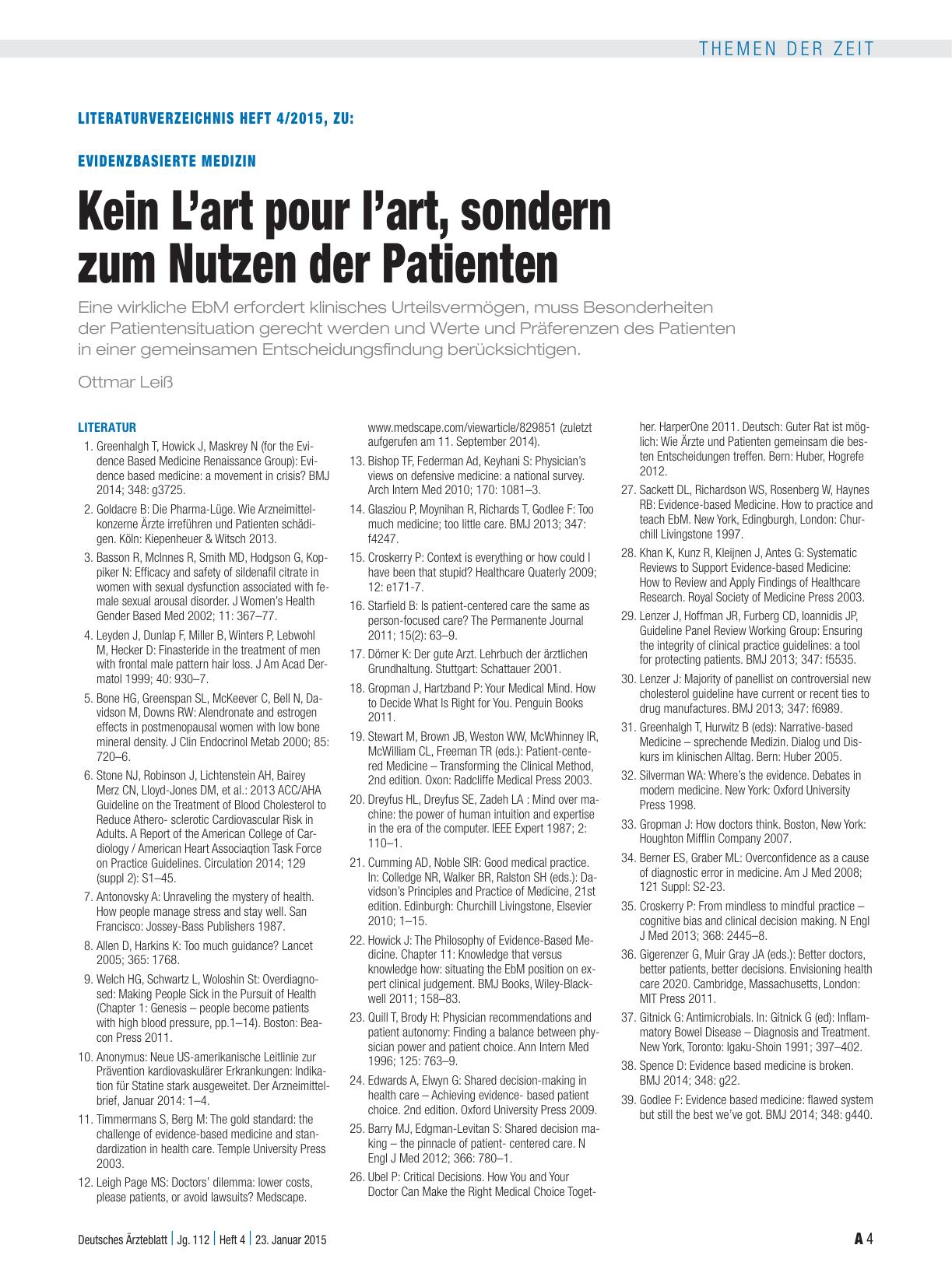 Vorschauseite 4: Evidenzbasierte Medizin: Kein L’art pour l’art, sondern zum Nutzen der Patienten