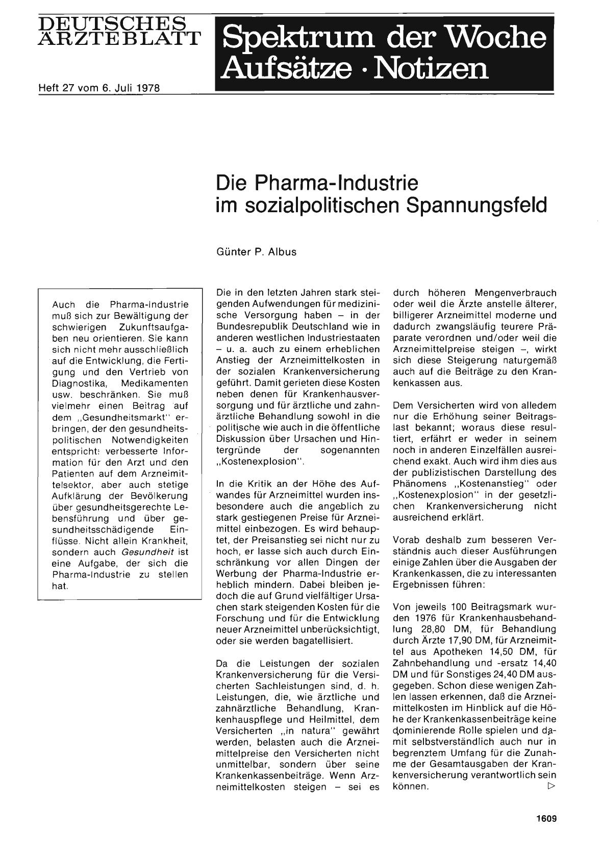 Vorschauseite 1: Die Pharma-lndustrie im sozialpolitischen Spannungsfeld