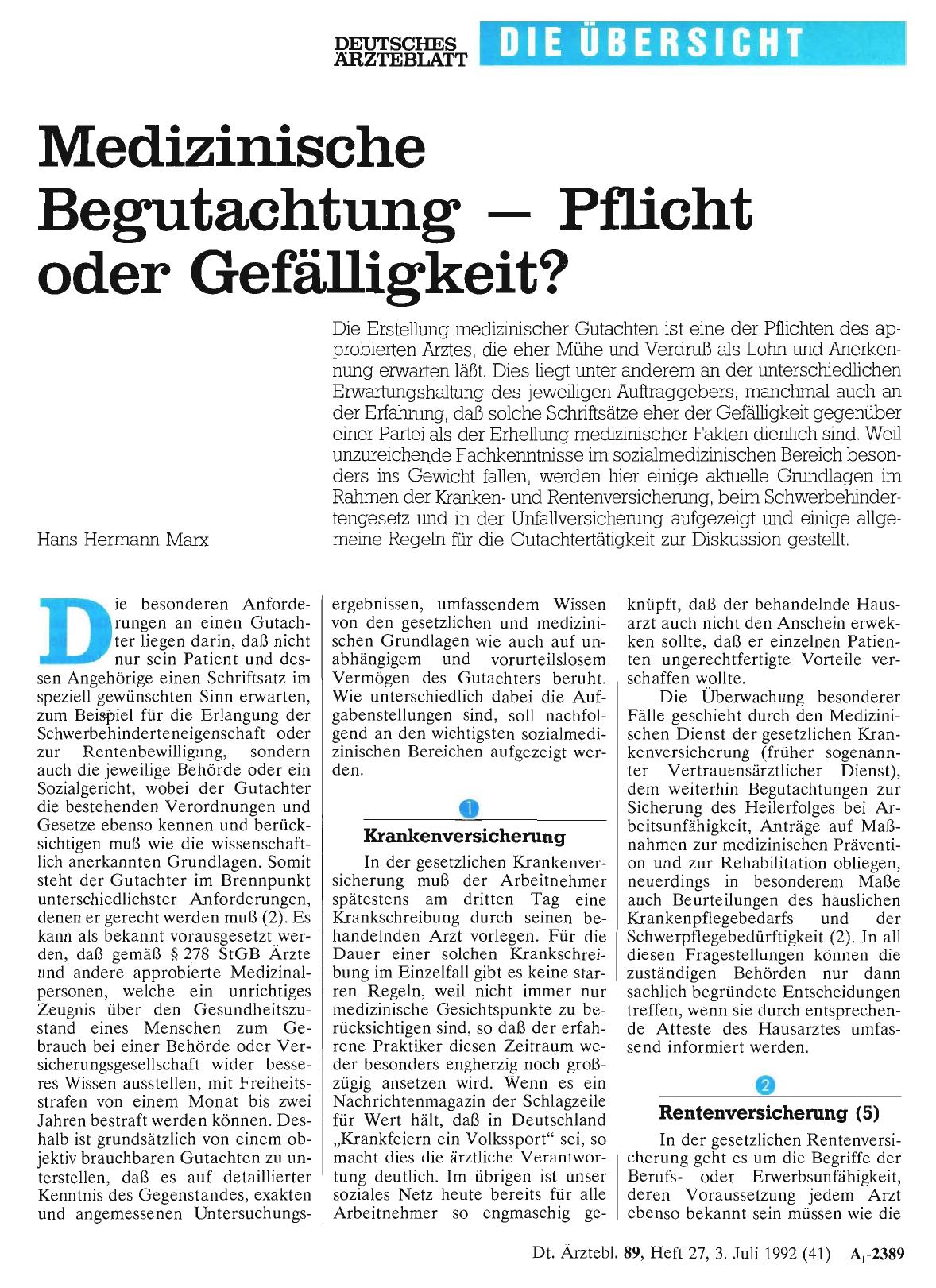 Vorschauseite 1: Medizinische Begutachtung - Pflicht oder Gefälligkeit?