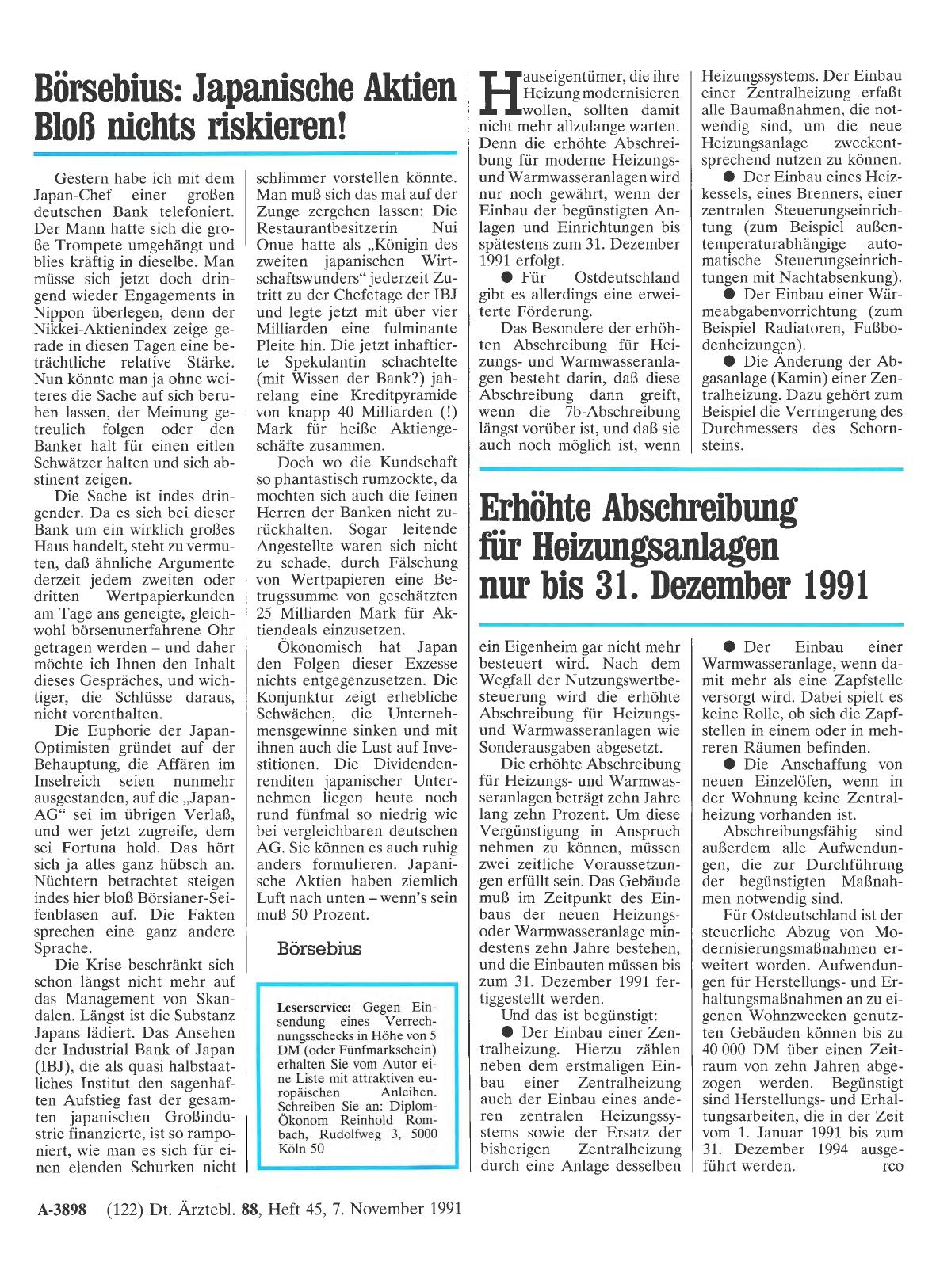 Vorschauseite 1: Erhöhte Abschreibung für Heizungsanlagen nur bis 31. Dezember 1991