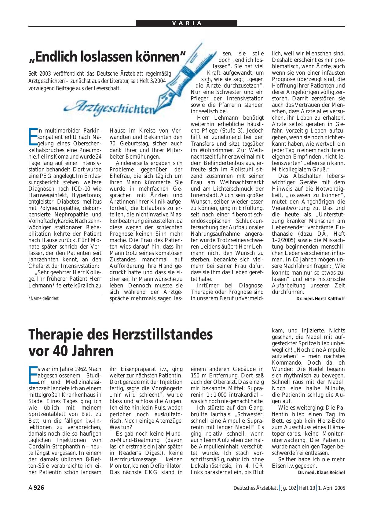 Vorschauseite 1: Arztgeschichten: „Endlich loslassen können“