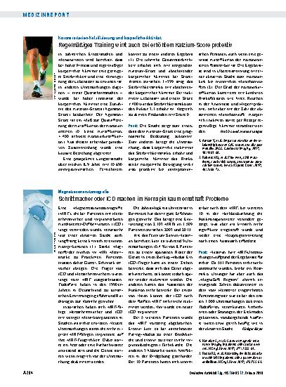 Vorschauseite 1: Koronararterien-Kalzifizierung und körperliche Aktivität: Regelmäßiges Training wirkt auch bei erhöhtem Kalzium-Score protektiv