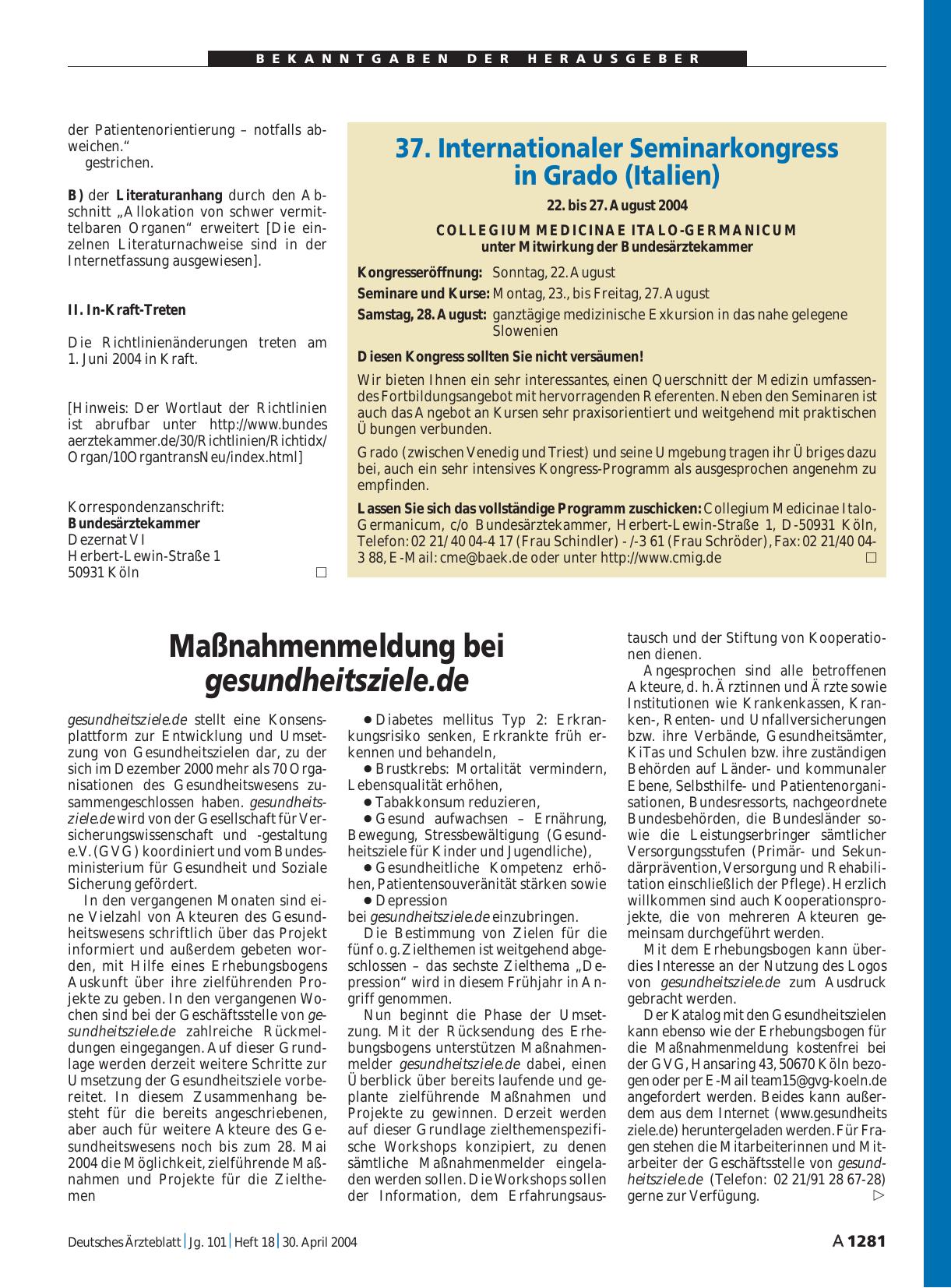 Vorschauseite 1: 37. Internationaler Seminarkongress in Grado (Italien)