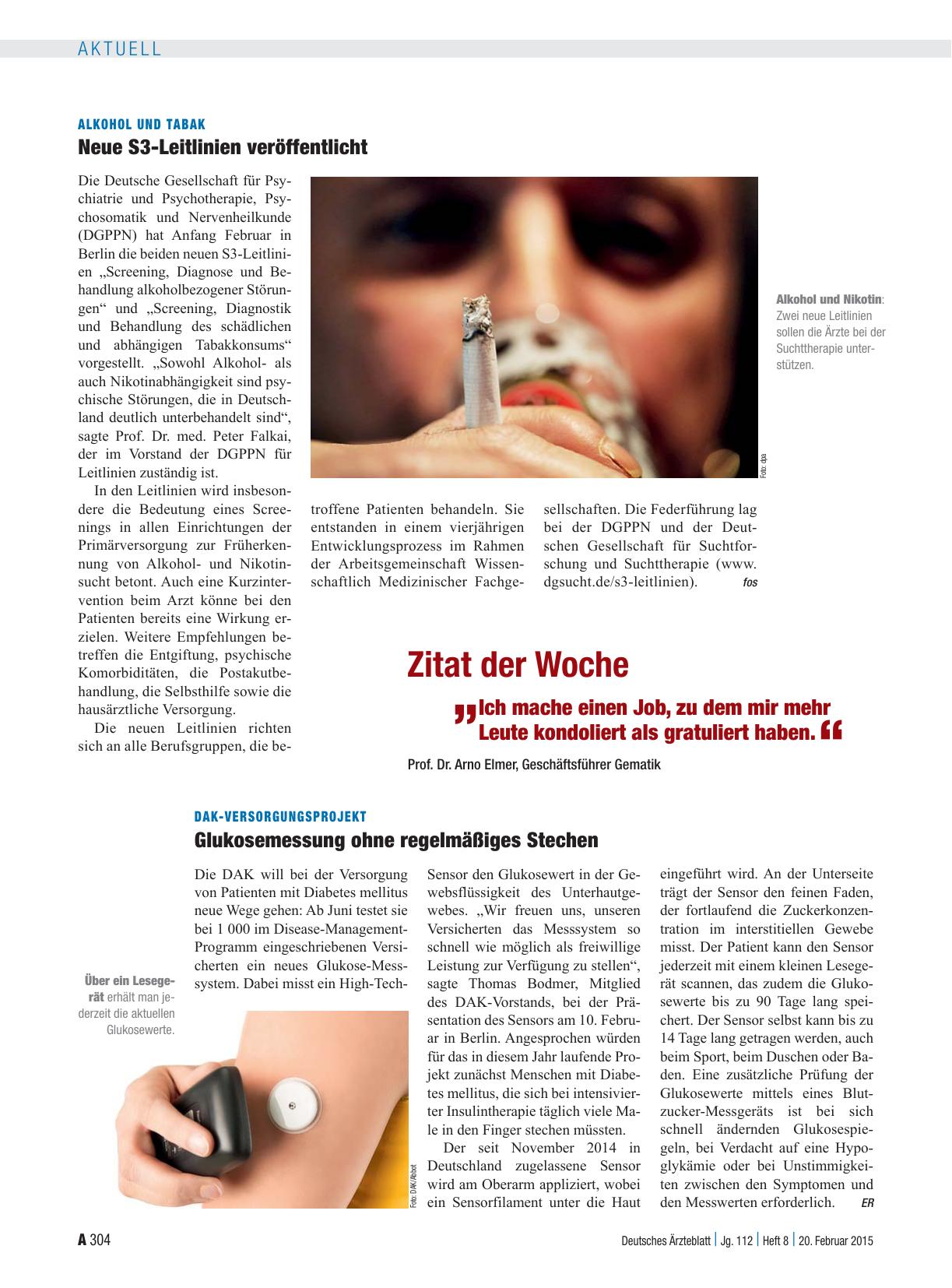 Vorschauseite 1: Alkohol und Tabak: Neue S3-Leitlinien veröffentlicht