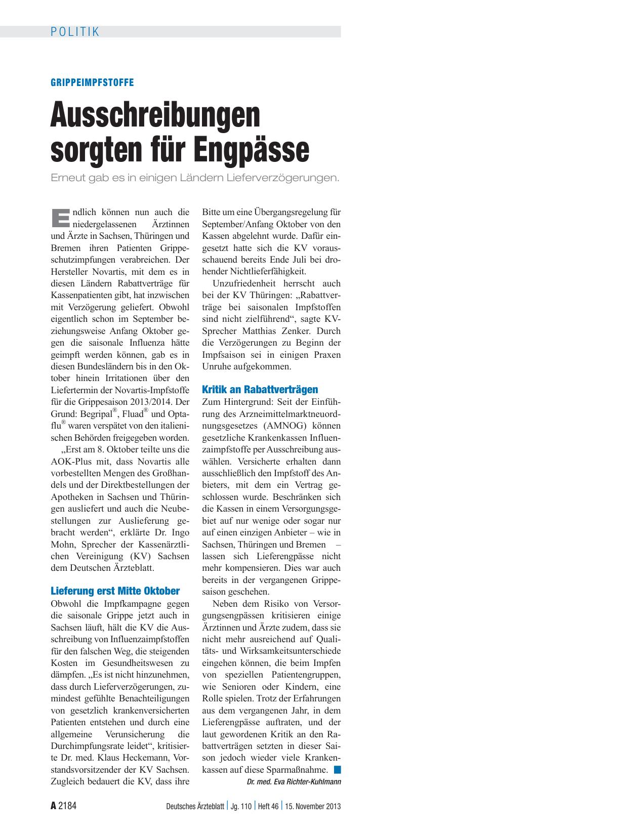 Vorschauseite 1: Grippeimpfstoffe: Ausschreibungen sorgten für Engpässe