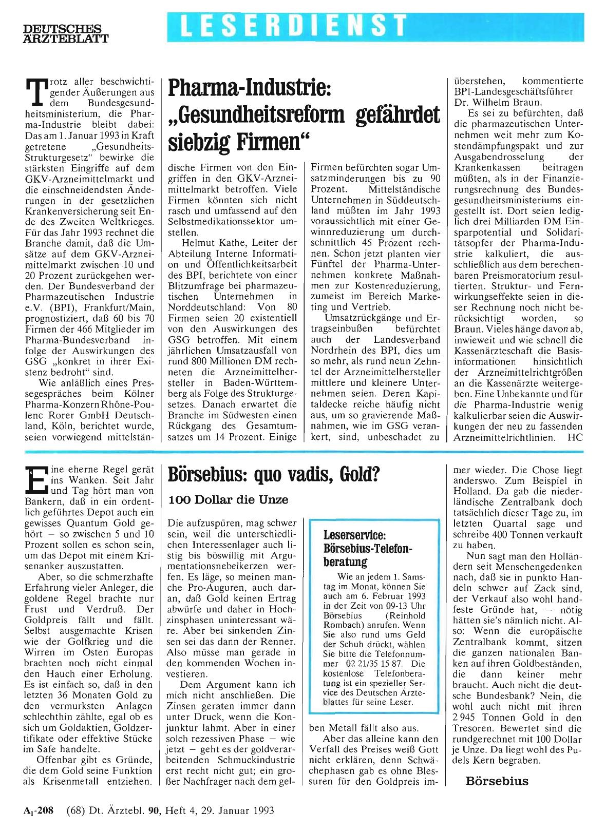 Vorschauseite 1: Pharma-Industrie: „Gesundheitsreform gefährdet siebzig Fimien“
