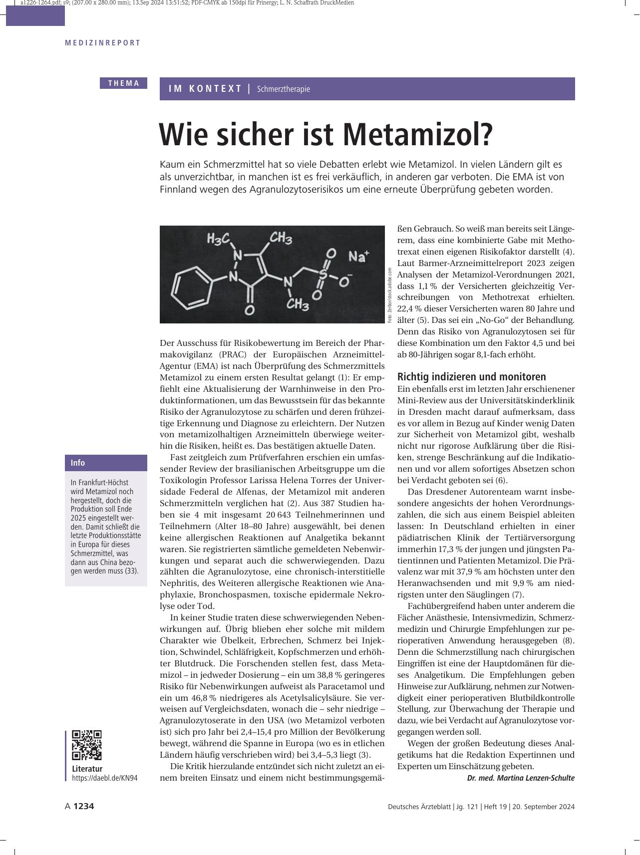 Vorschauseite 1: Wie sicher ist Metamizol?