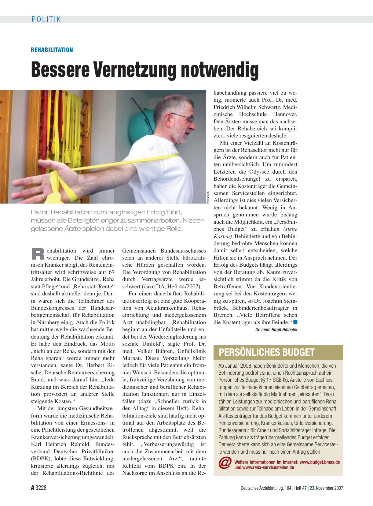 Vorschauseite 1: Rehabilitation: Bessere Vernetzung notwendig