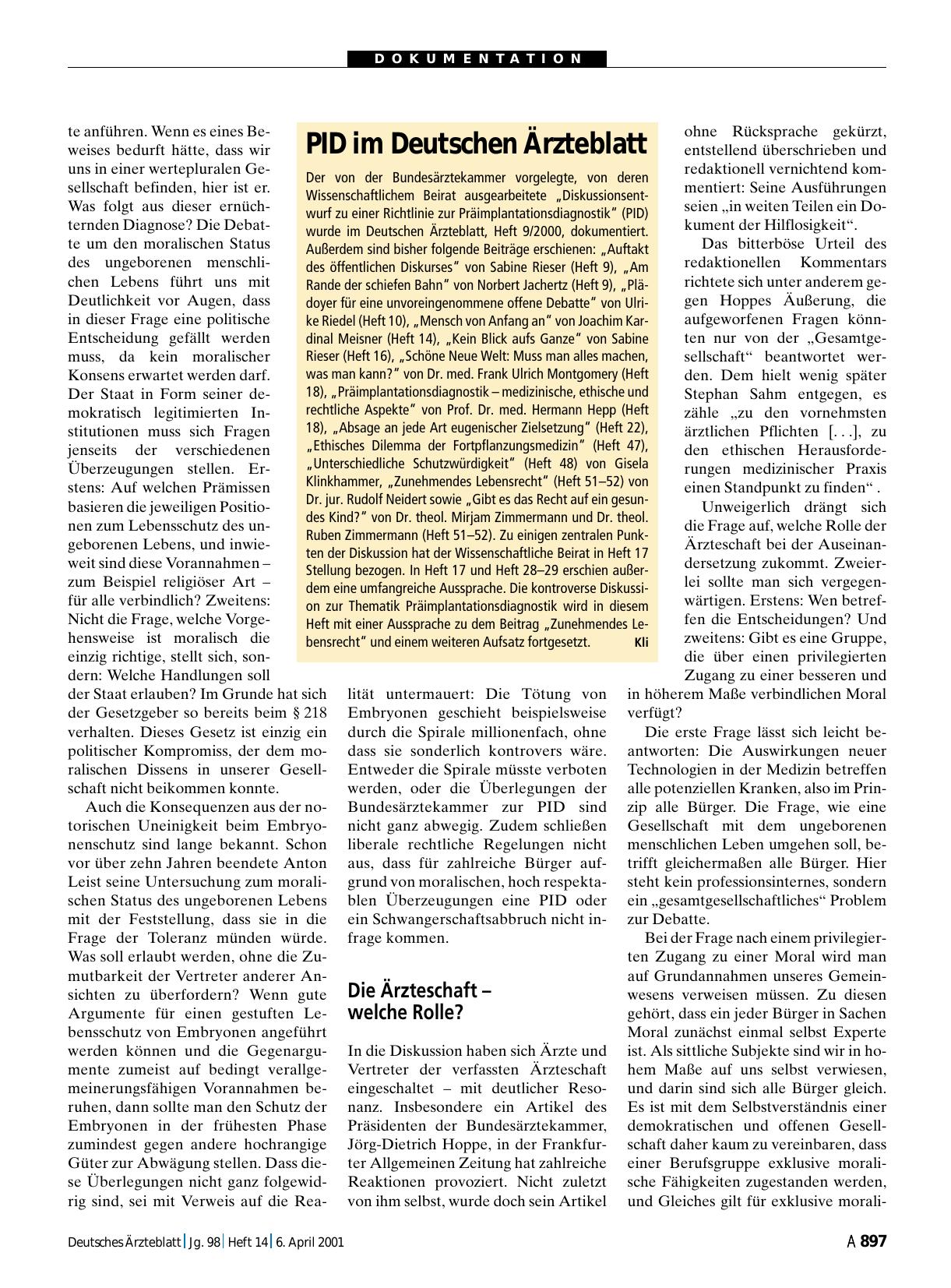 Vorschauseite 1: PID im Deutschen Ärzteblatt