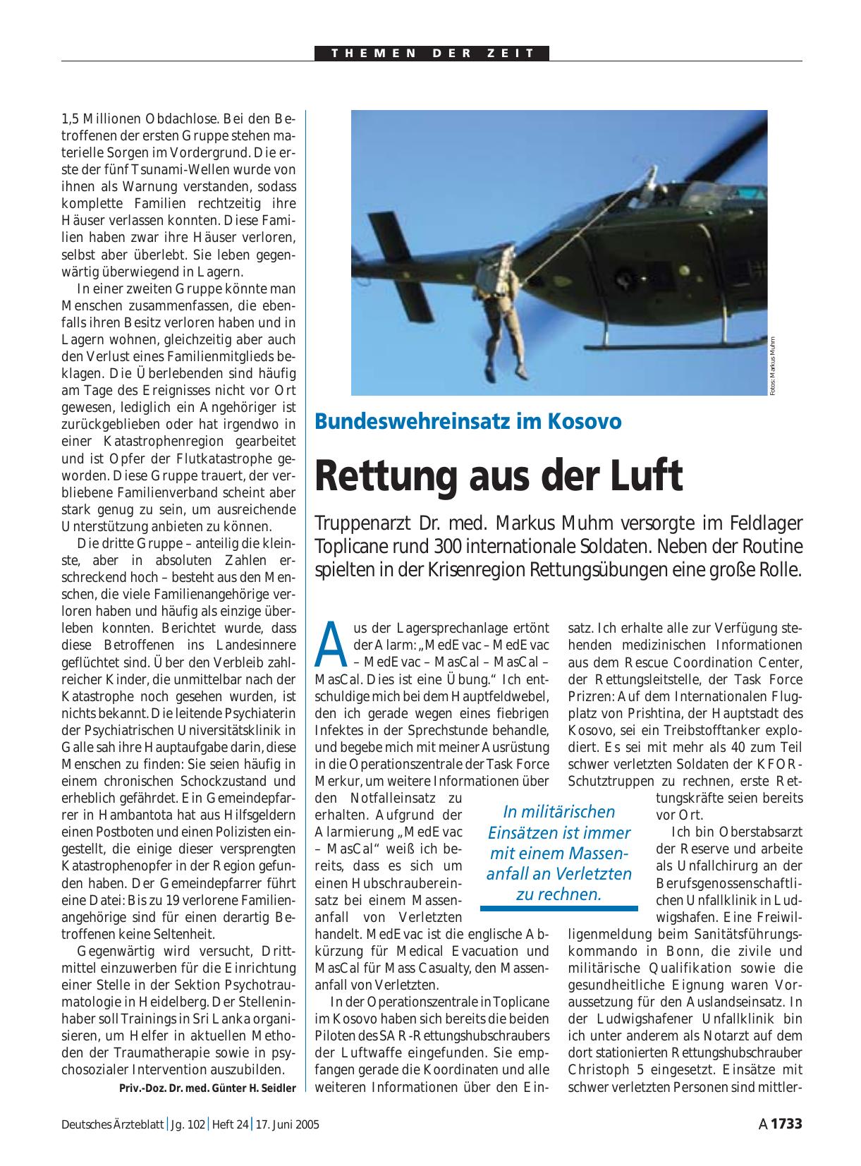 Vorschauseite 1: Bundeswehreinsatz im Kosovo: Rettung aus der Luft