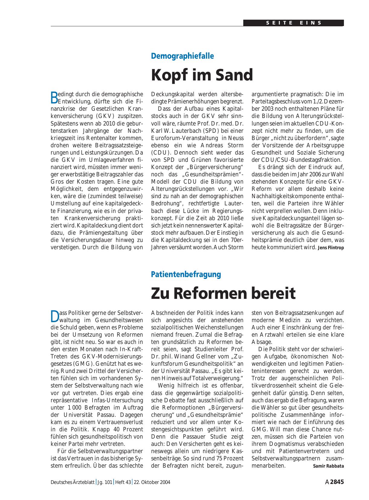 Vorschauseite 1: Patientenbefragung: Zu Reformen bereit