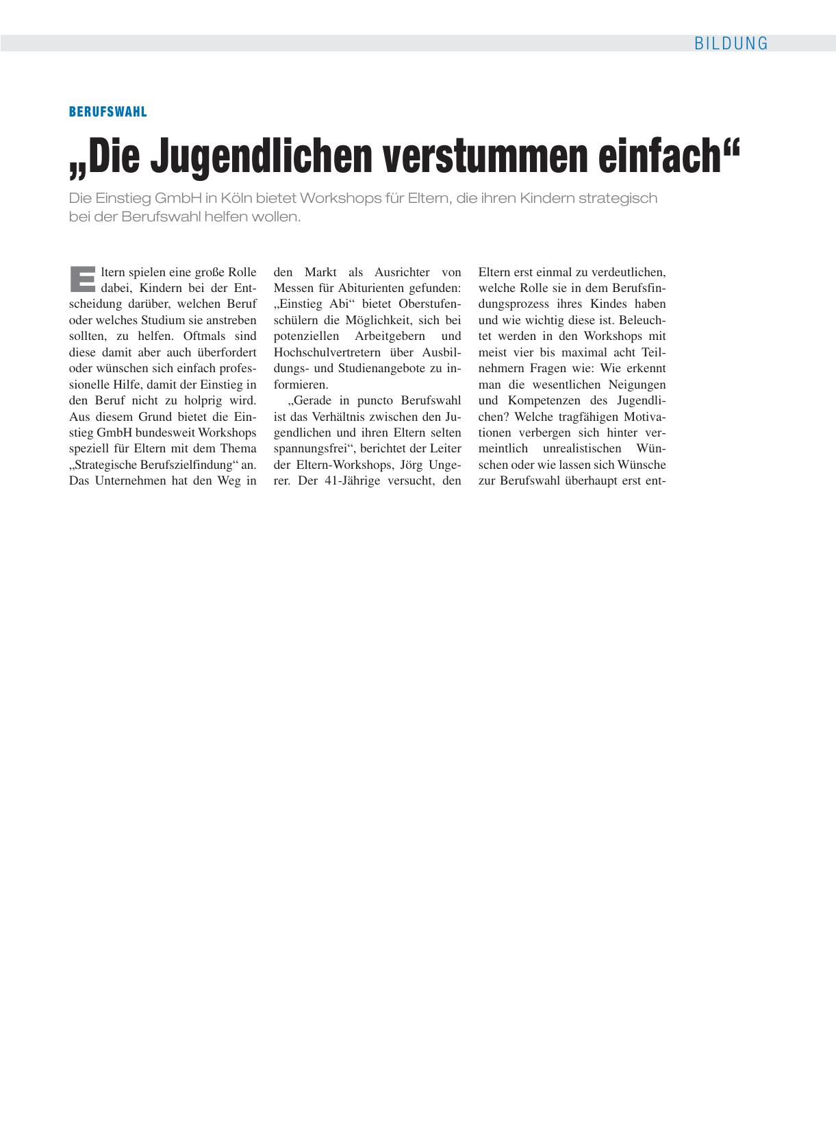 Vorschauseite 1: Berufswahl: „Die Jugendlichen verstummen einfach“