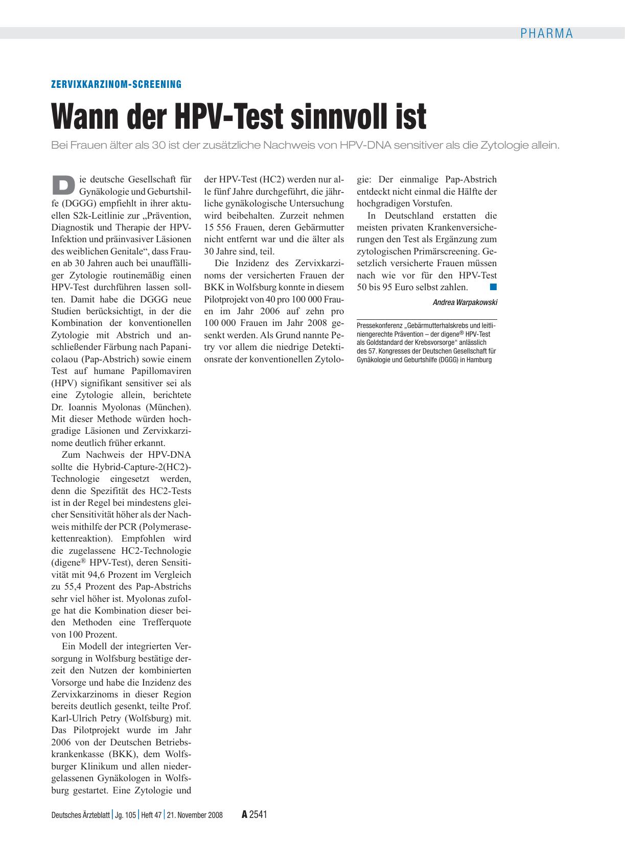 Vorschauseite 1: Zervixkarzinom-Screening: Wann der HPV-Test sinnvoll ist