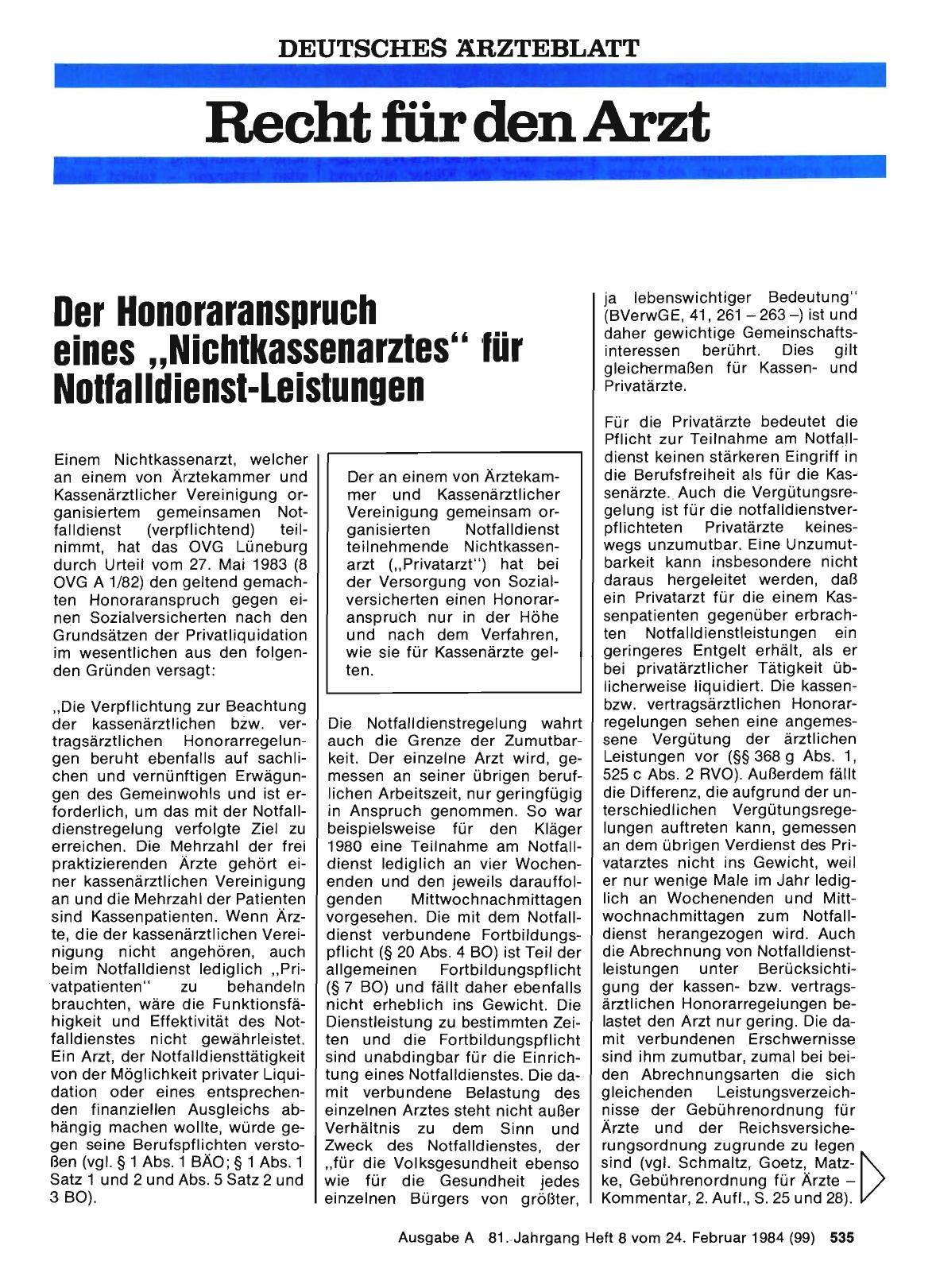 Vorschauseite 1: Der Honoraranspruch eines „Nichtkassenarztes“ für Notfalldienst-Leistungen