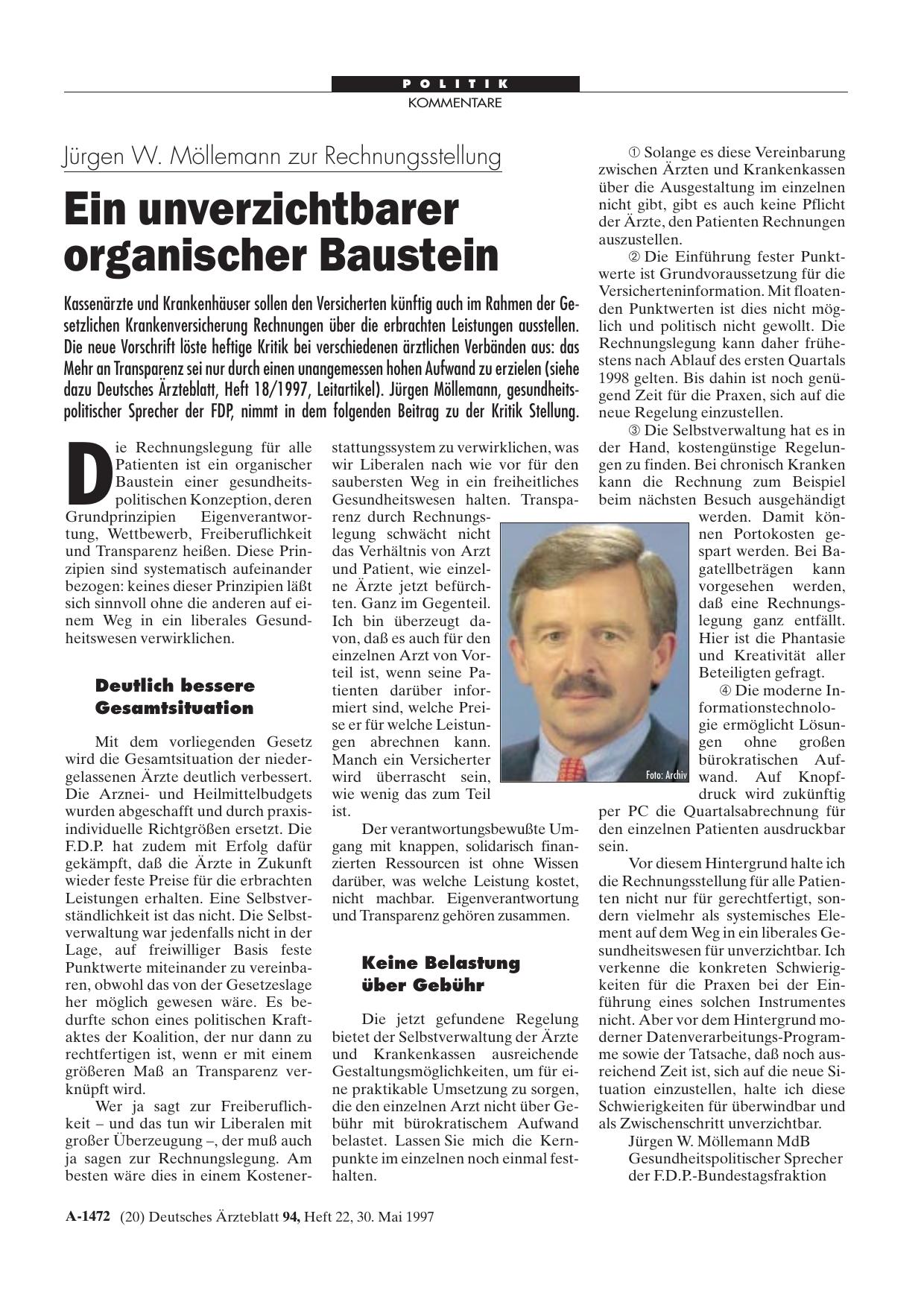 Vorschauseite 1: Jürgen W. Möllemann zur Rechnungsstellung: Ein unverzichtbarer organischer Baustein