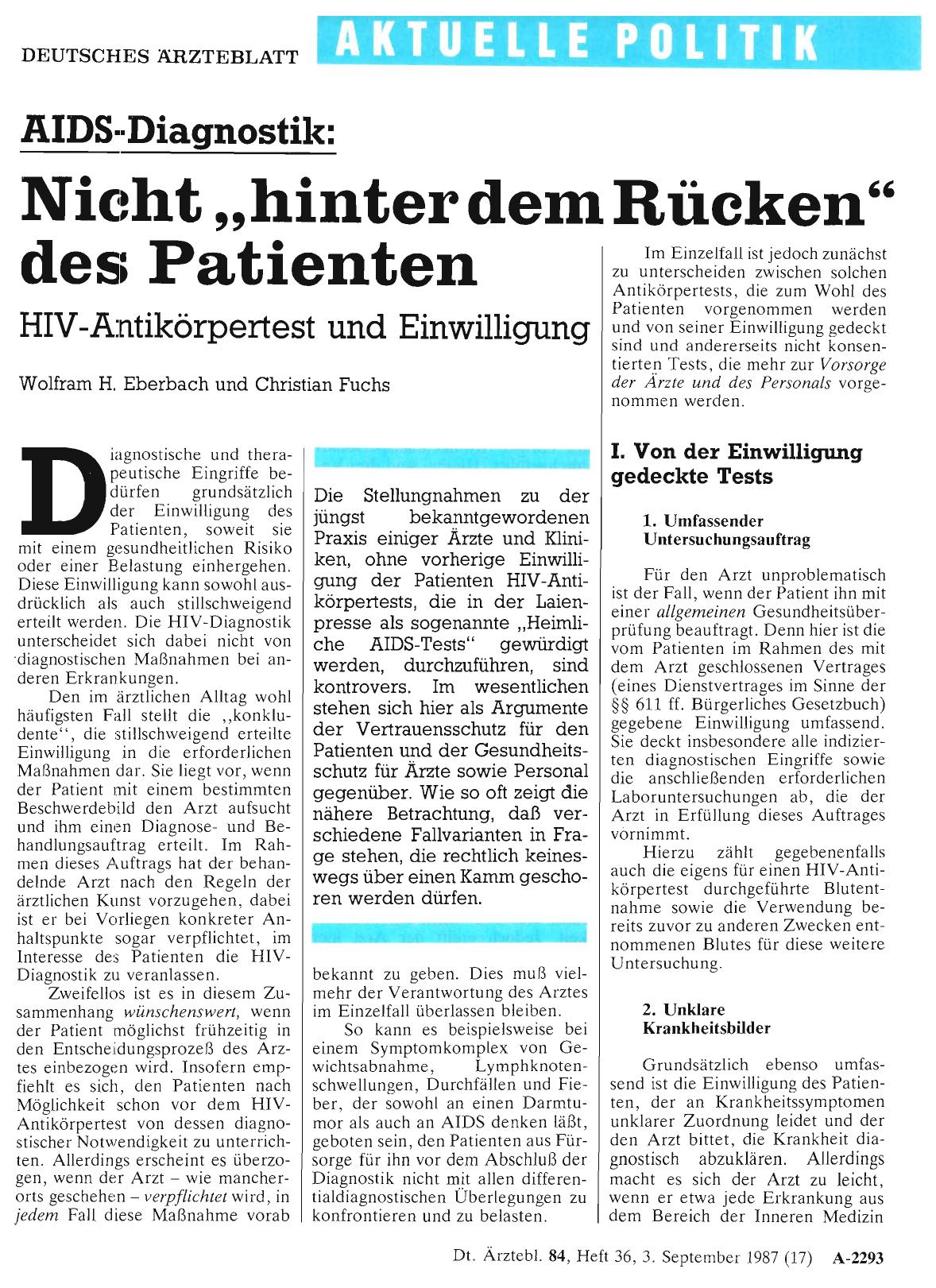 Vorschauseite 1: AIDS-Diagnostik: Nicht „hinter dem Rücken“ des Patienten: HIV-Antikörpertest und Einwilligung