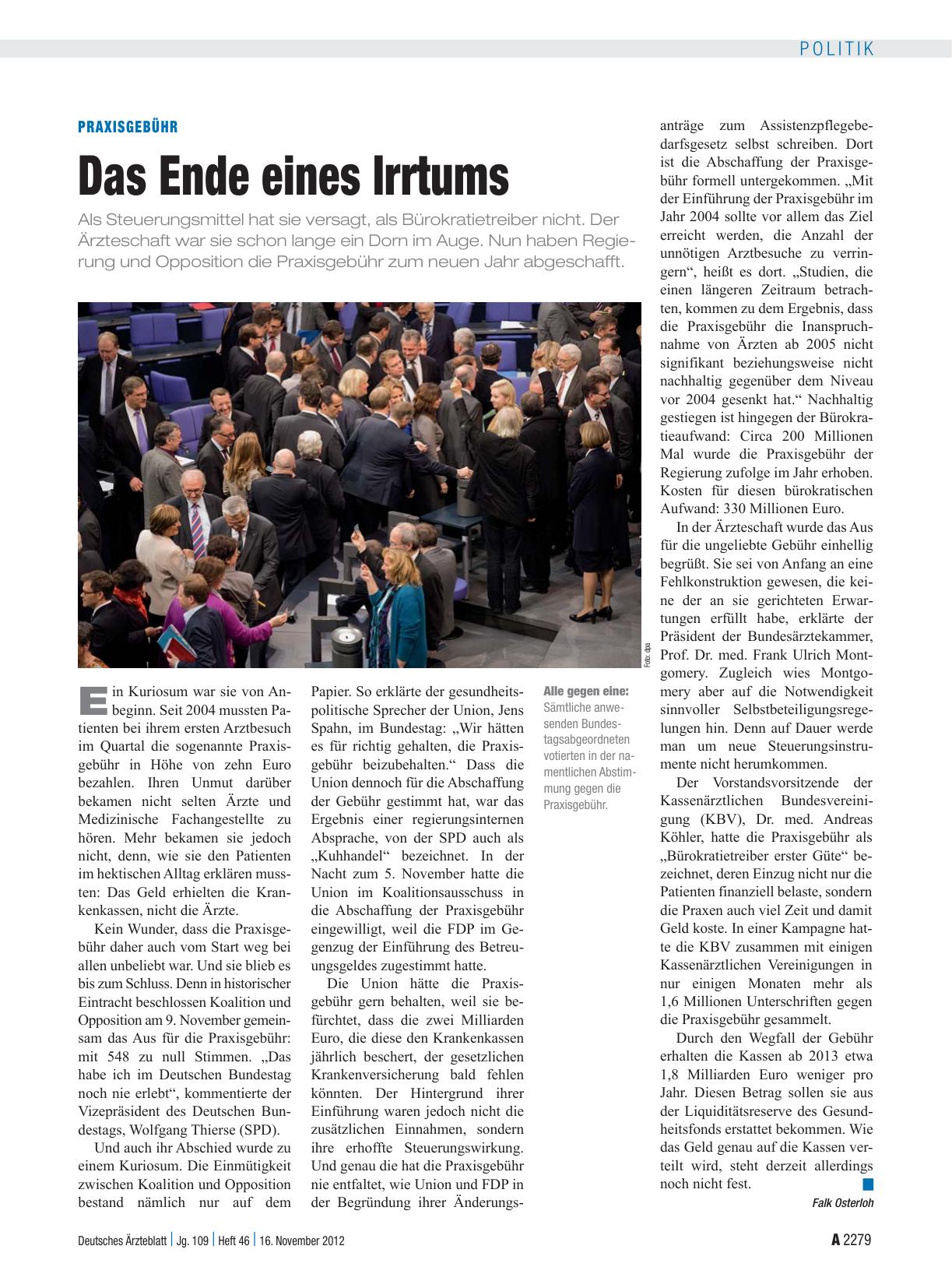 Vorschauseite 1: Praxisgebühr: Das Ende eines Irrtums