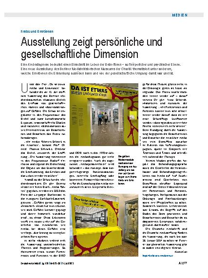 Vorschauseite 1: Krebs und Emotionen: Ausstellung zeigt persönliche und gesellschaftliche Dimensionen