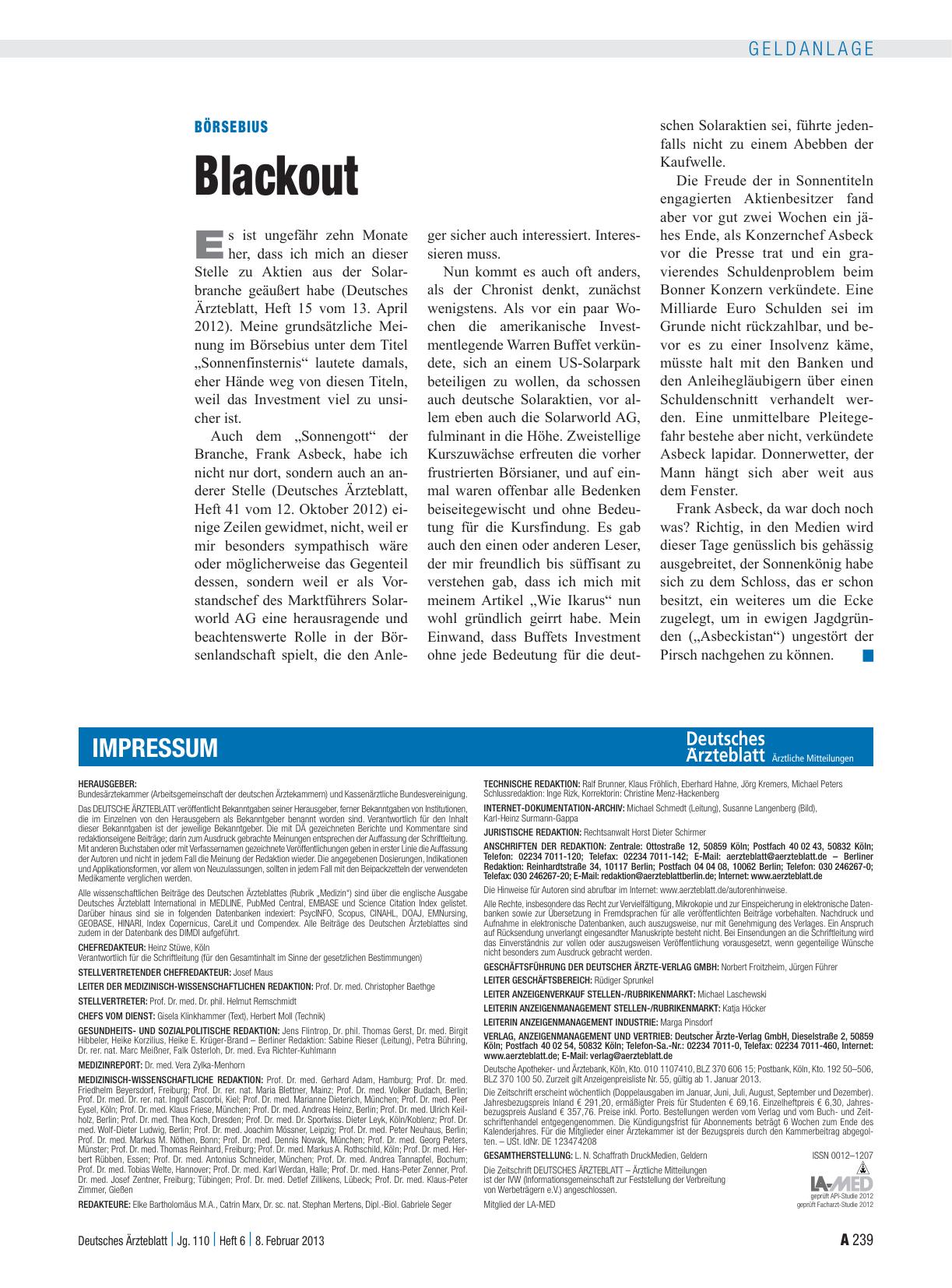 Vorschauseite 1: Börsebius: Blackout
