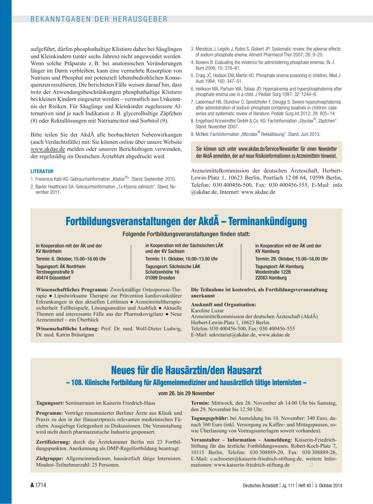 Vorschauseite 1: Neues für die Hausärztin/den Hausarzt – 108. Klinische Fortbildung für Allgemeinmediziner und hausärztlich tätige Internisten: vom 26. bis 29 November