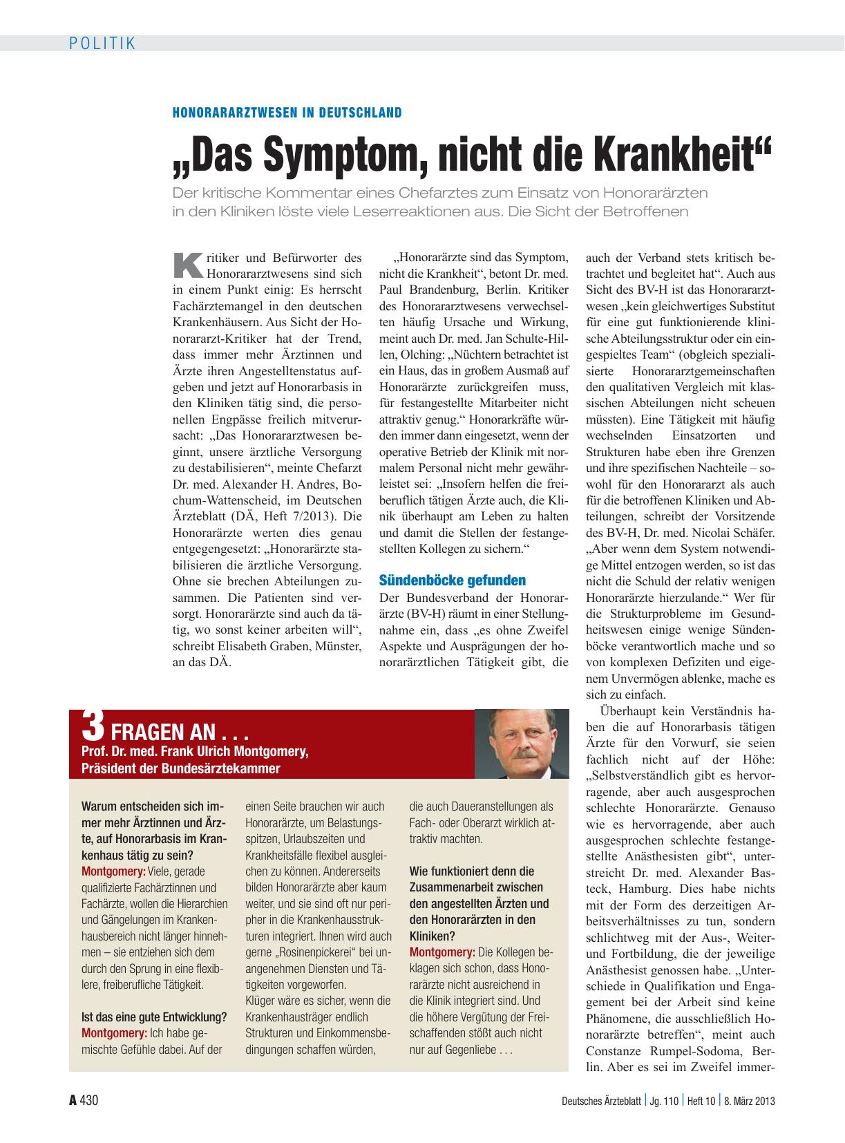 Vorschauseite 1: Honorararztwesen in Deutschland: „Das Symptom, nicht die Krankheit“