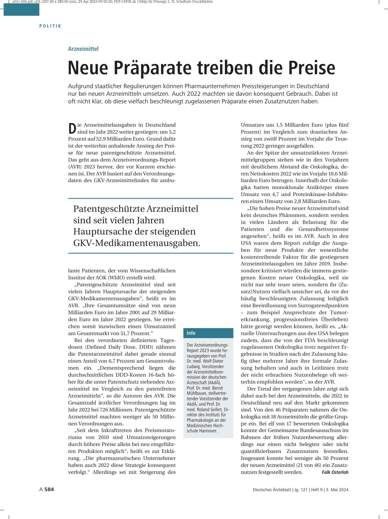 Vorschauseite 1: Arzneimittel: Neue Präparate treiben die Preise