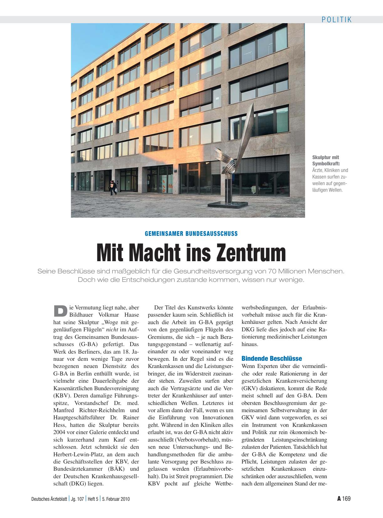 Vorschauseite 1: Gemeinsamer Bundesausschuss: Mit Macht ins Zentrum
