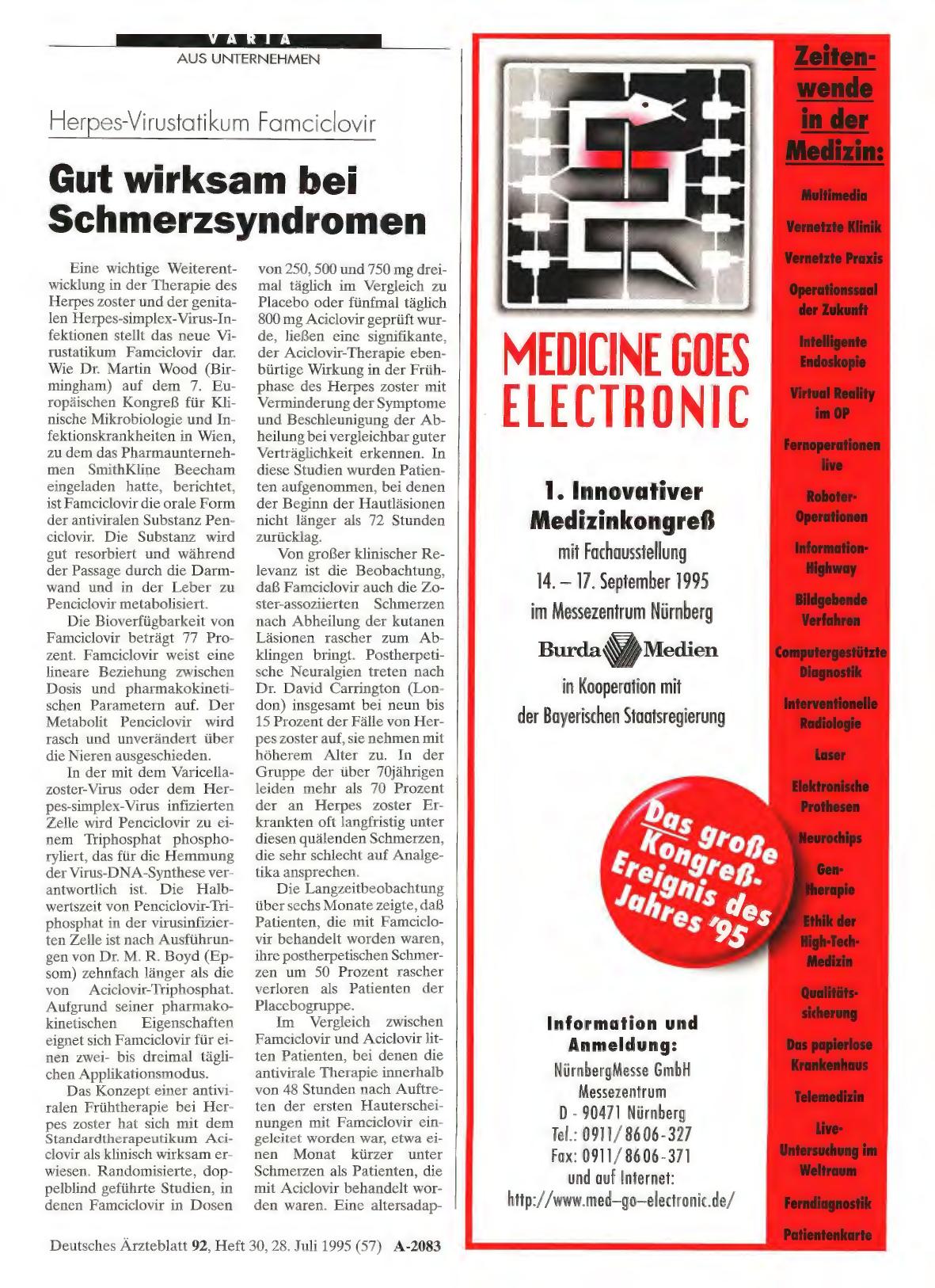 Vorschauseite 1: Herpes-Virustatikum Famciclovir: Gut wirksam bei Schmerzsyndromen