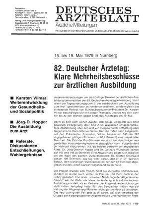 Vorschauseite 1: 15. bis 19. Mai 1979 in Nürnberg: 82. Deutscher Ärztetag: Klare Mehrheitsbeschlüsse zur ärztlichen Ausbildung