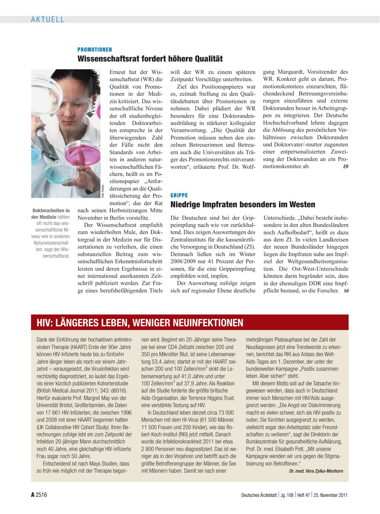 Vorschauseite 1: HIV: Längeres Leben, weniger Neuinfektionen