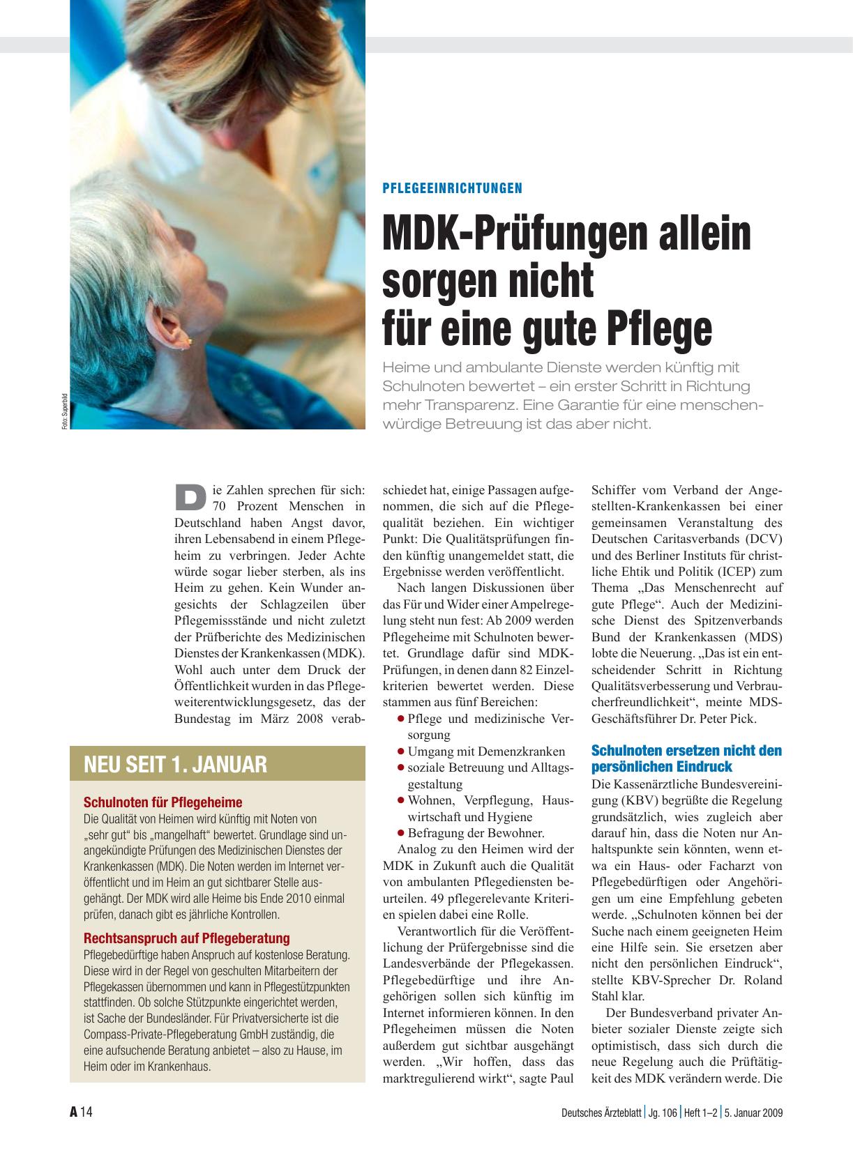 Vorschauseite 1: Pflegeeinrichtungen: MDK-Prüfungen allein sorgen nicht für eine gute Pflege