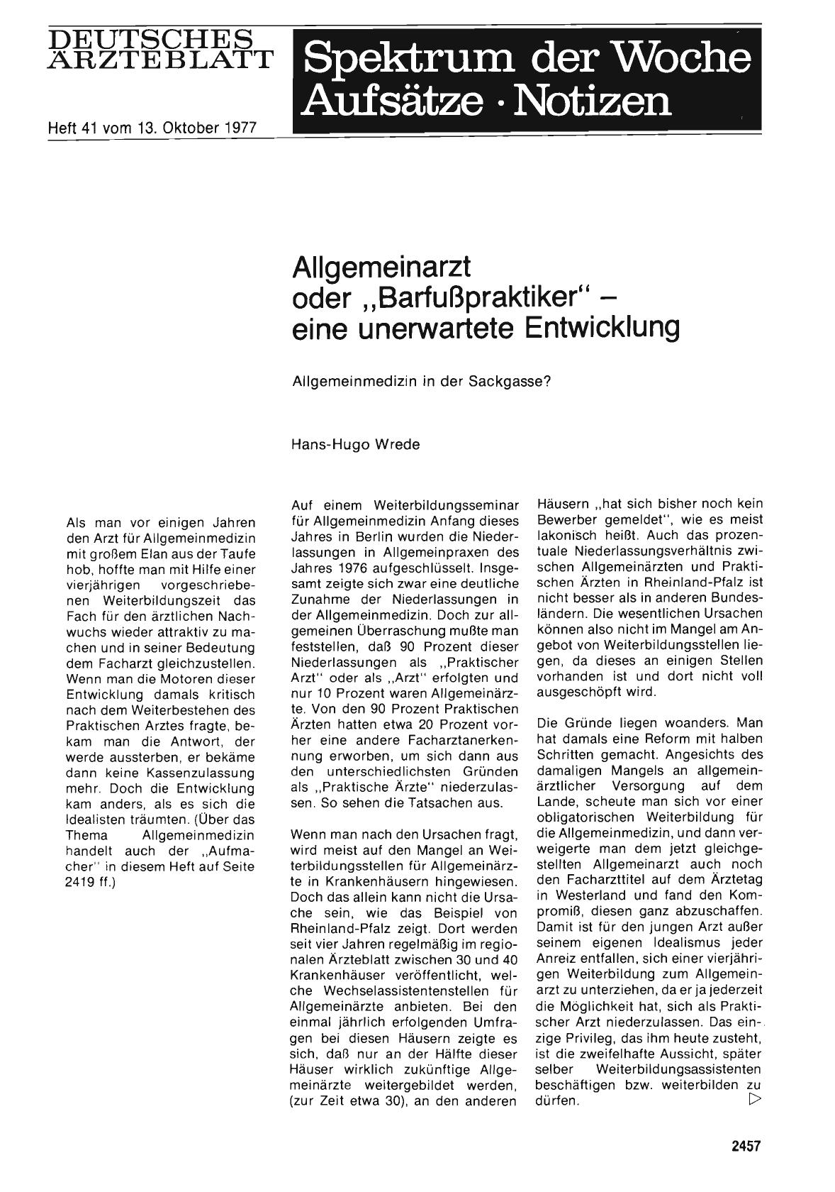 Vorschauseite 1: Allgemeinarzt oder „Barfußpraktiker“ - eine unerwartete Entwicklung: Allgemeinmedizin in der Sackgasse?