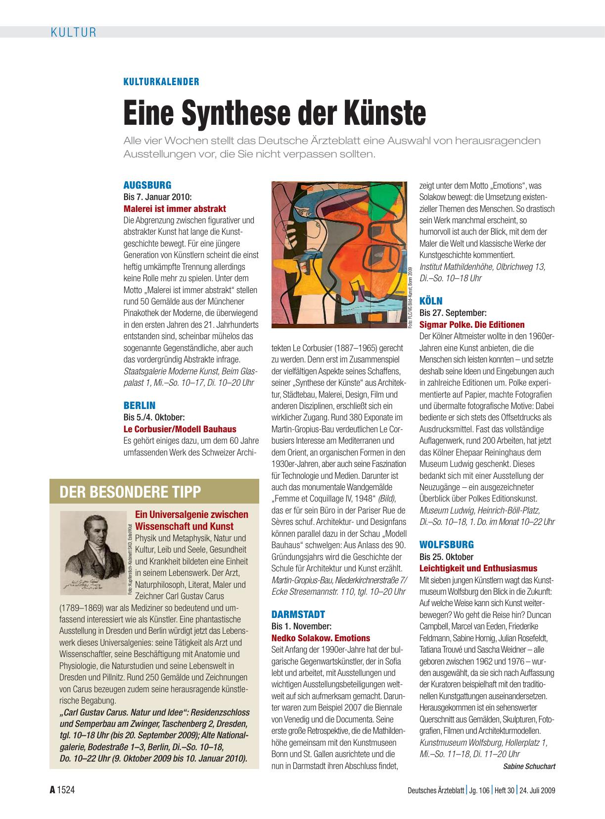 Vorschauseite 1: Kulturkalender: Eine Synthese der Künste