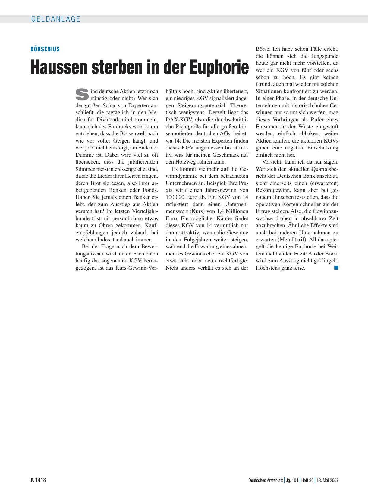 Vorschauseite 1: Haussen sterben in der Euphorie