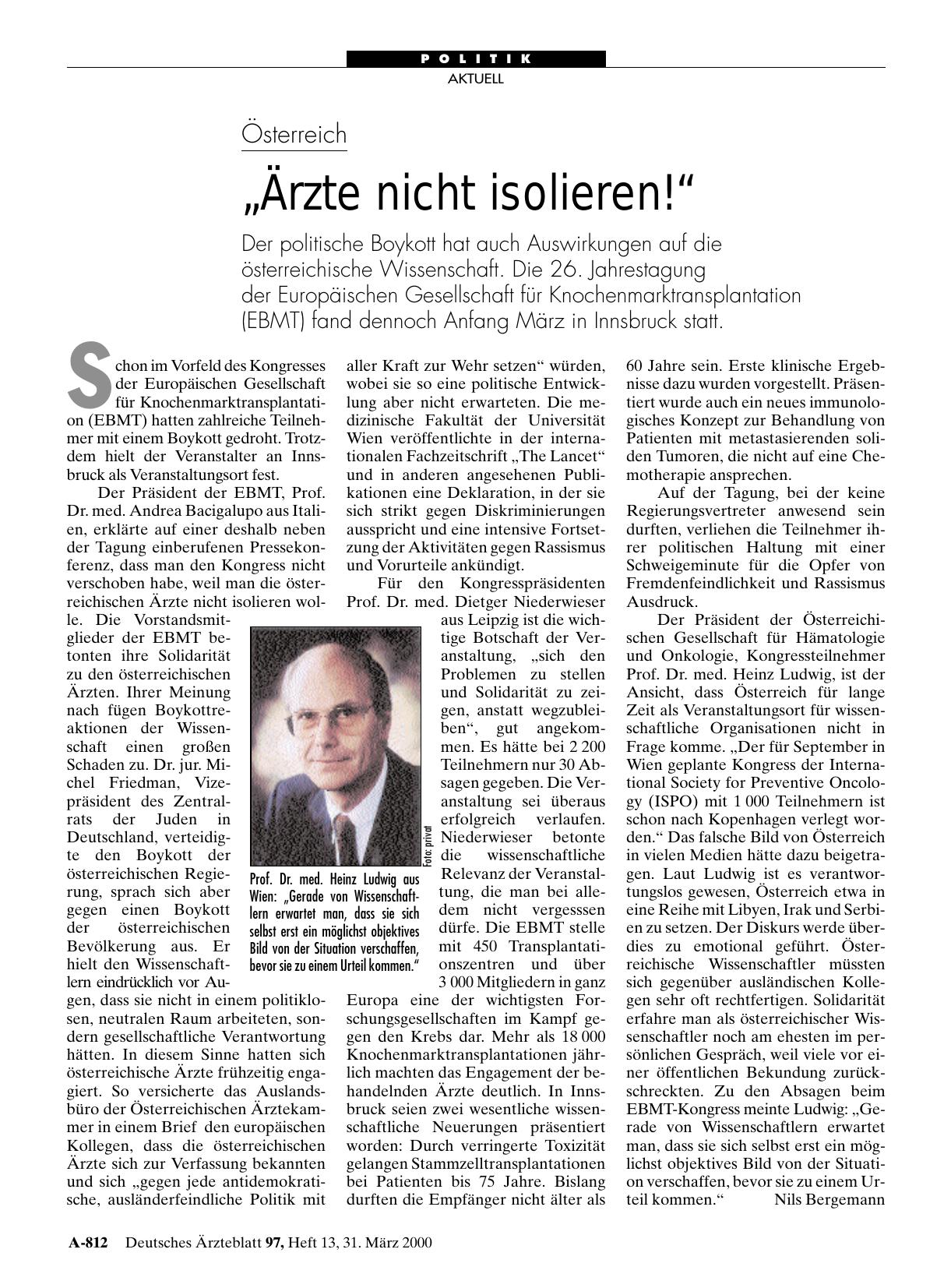 Vorschauseite 1: Österreich: „Ärzte nicht isolieren! “