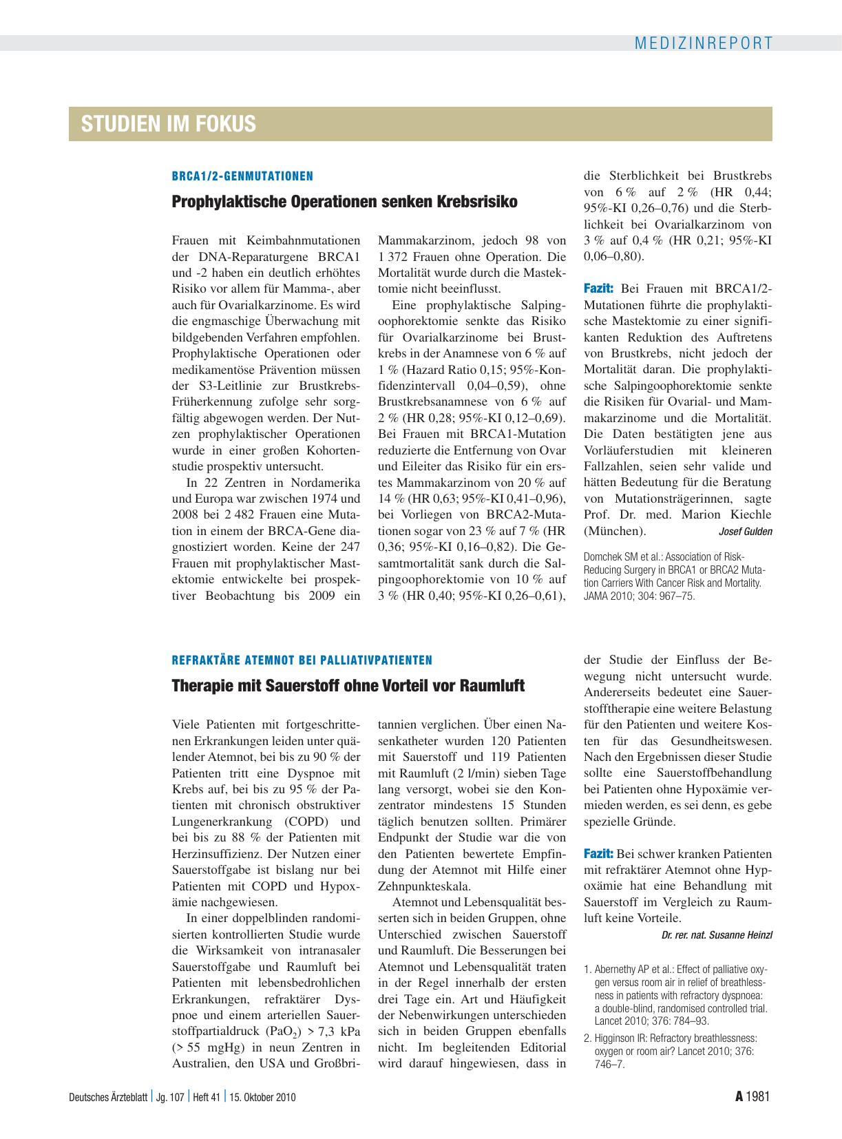 Vorschauseite 1: BRCA1/2-Genmutationen: Prophylaktische Operationen senken Krebsrisiko