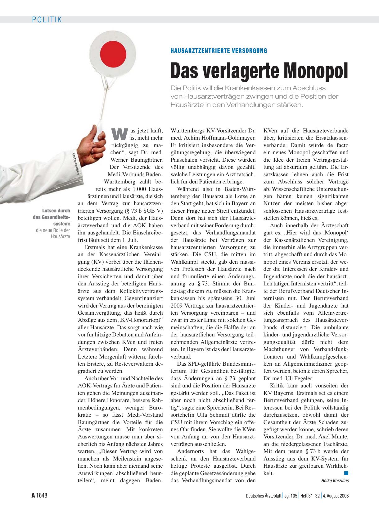 Vorschauseite 1: Hausarztzentrierte Versorgung: Das verlagerte Monopol