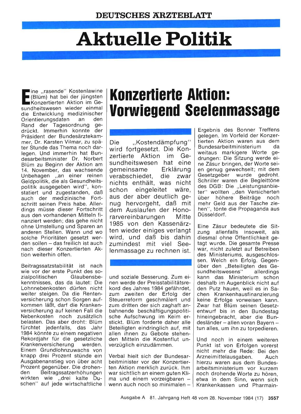Vorschauseite 1: Konzertierte Aktion: Vorwiegend Seelenmassage