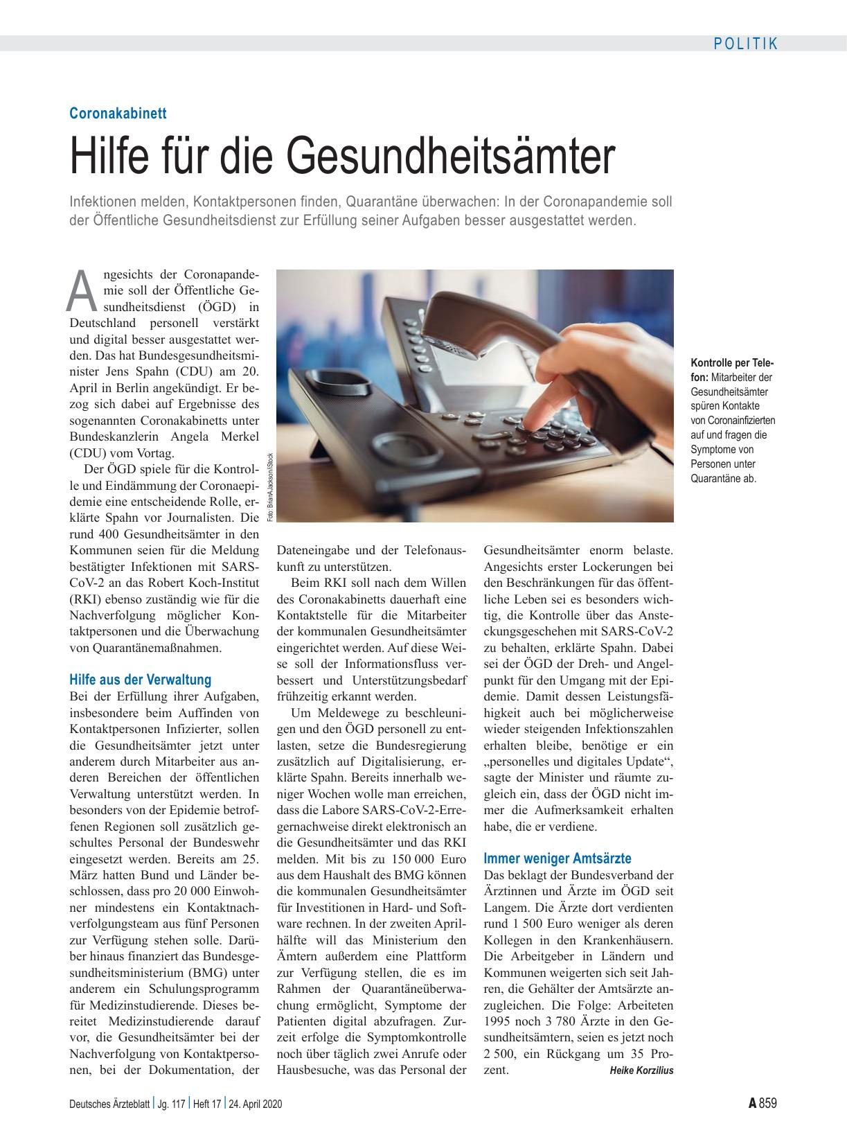 Vorschauseite 1: Coronakabinett: Hilfe für die Gesundheitsämter