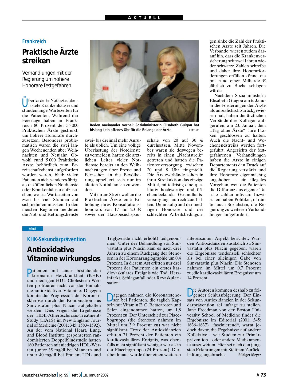 Vorschauseite 1: KHK-Sekundärprävention: Antioxidative Vitamine wirkungslos