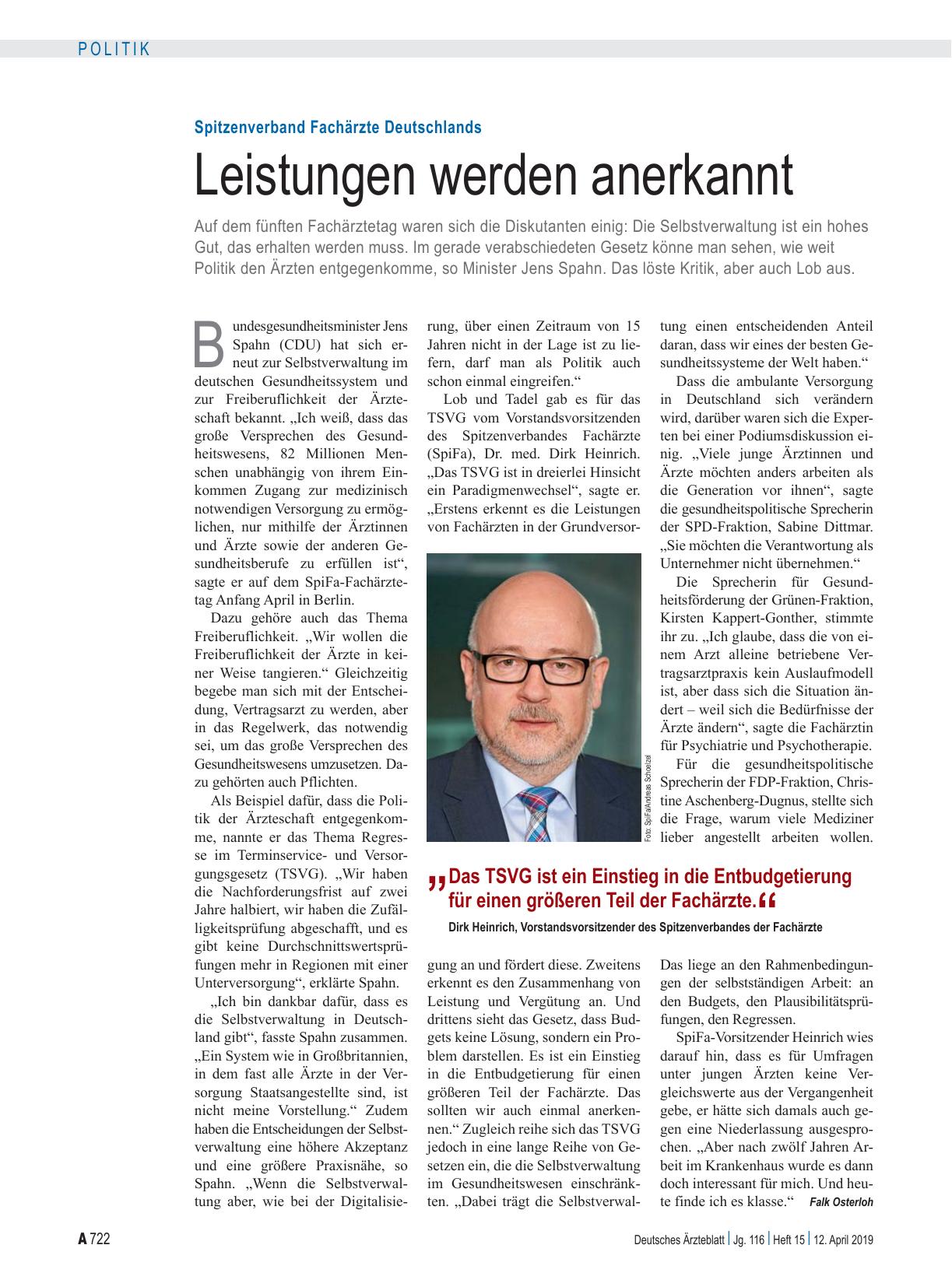 Vorschauseite 1: Spitzenverband Fachärzte Deutschlands: Leistungen werden anerkannt