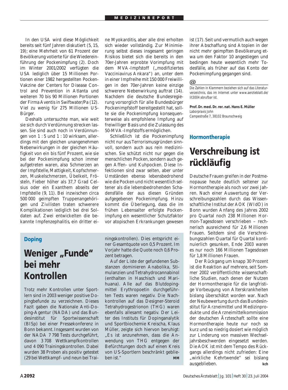 Vorschauseite 1: Hormontherapie: Verschreibung ist rückläufig