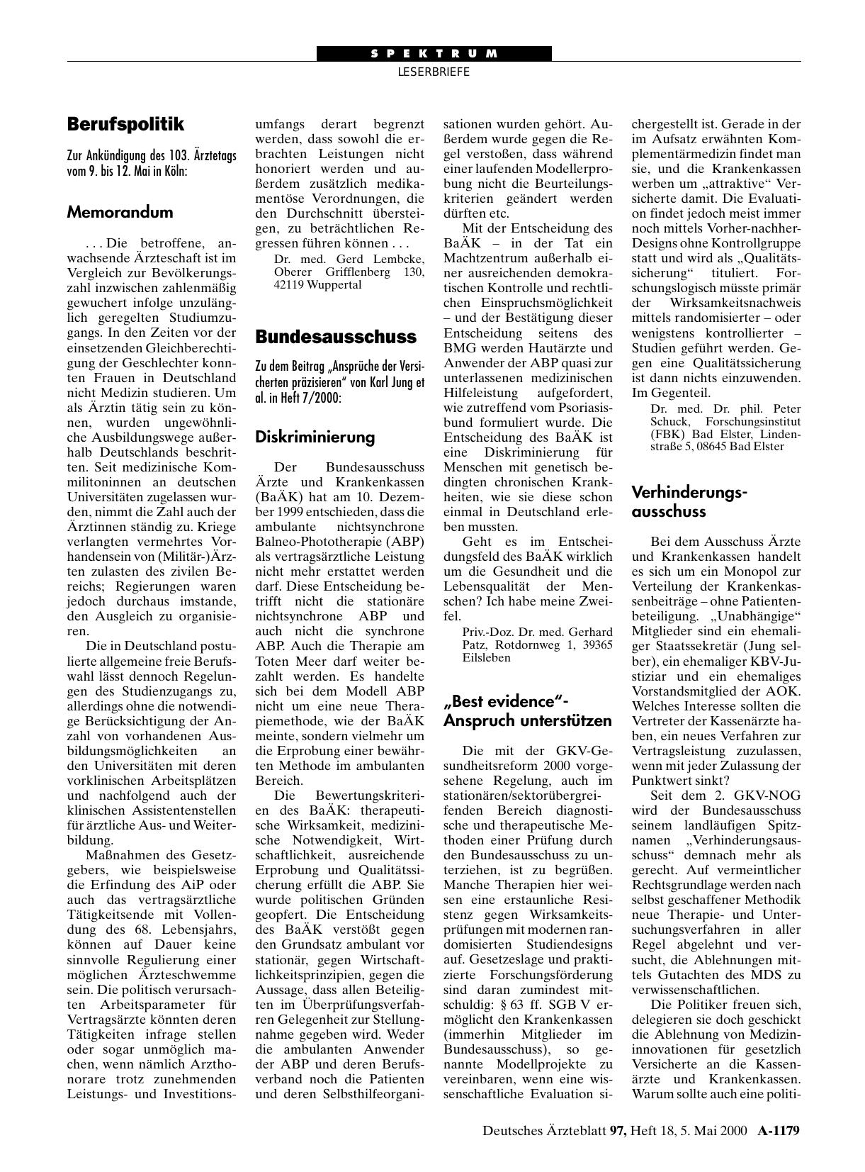 Vorschauseite 1: Berufspolitik: Memorandum