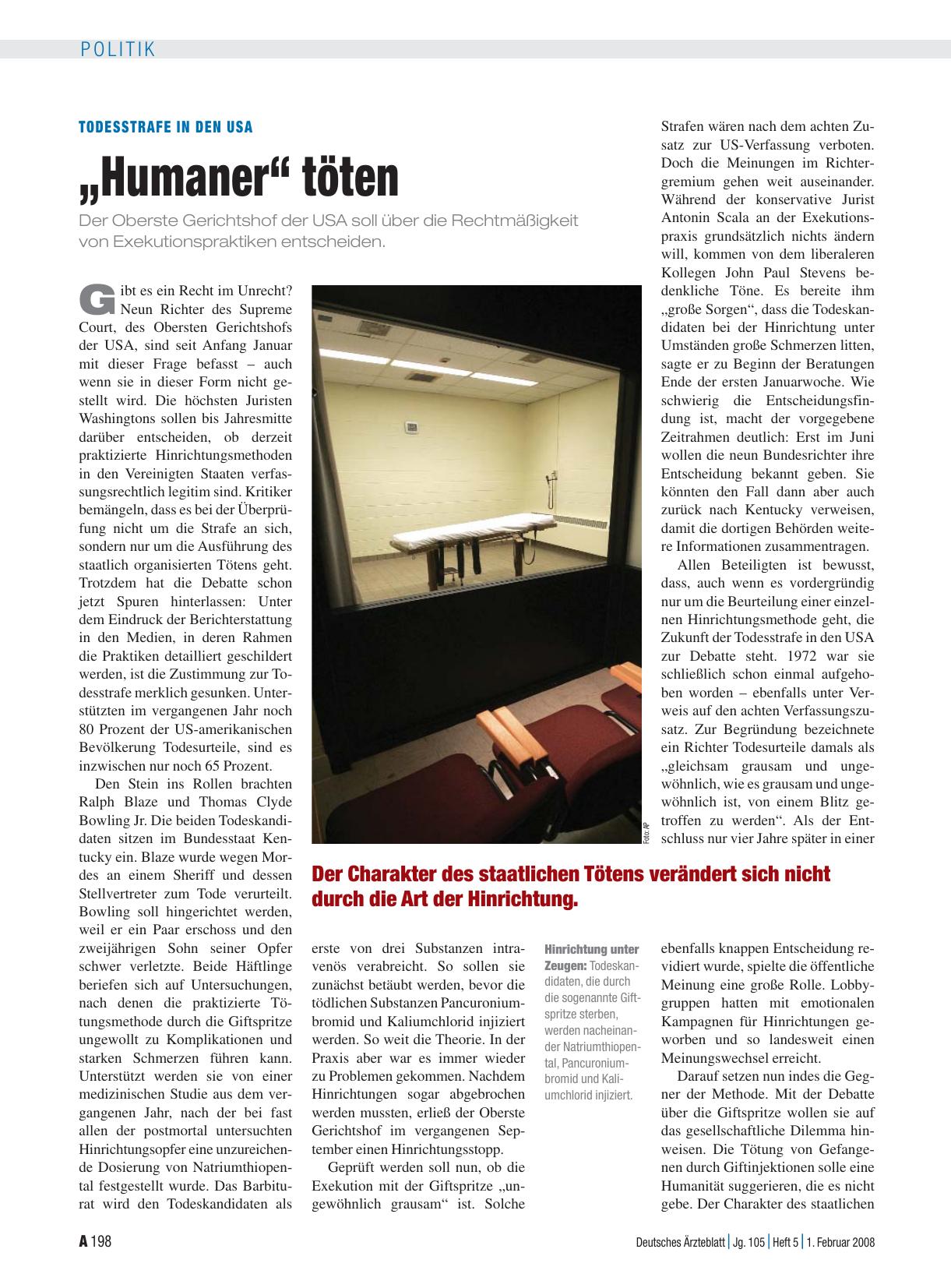 Vorschauseite 1: Todesstrafe in den USA: „Humaner“ töten