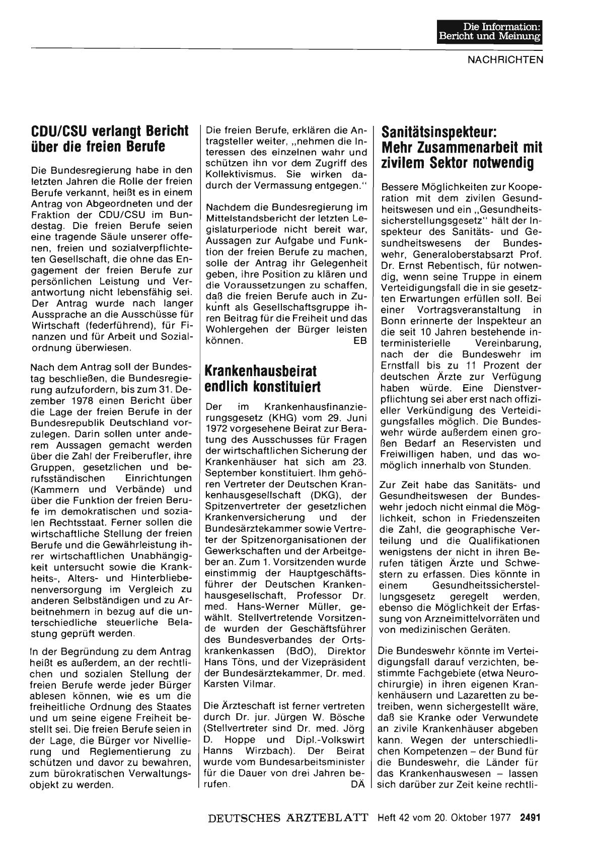 Vorschauseite 1: CDU/CSU verlangt Bericht über die freien Berufe