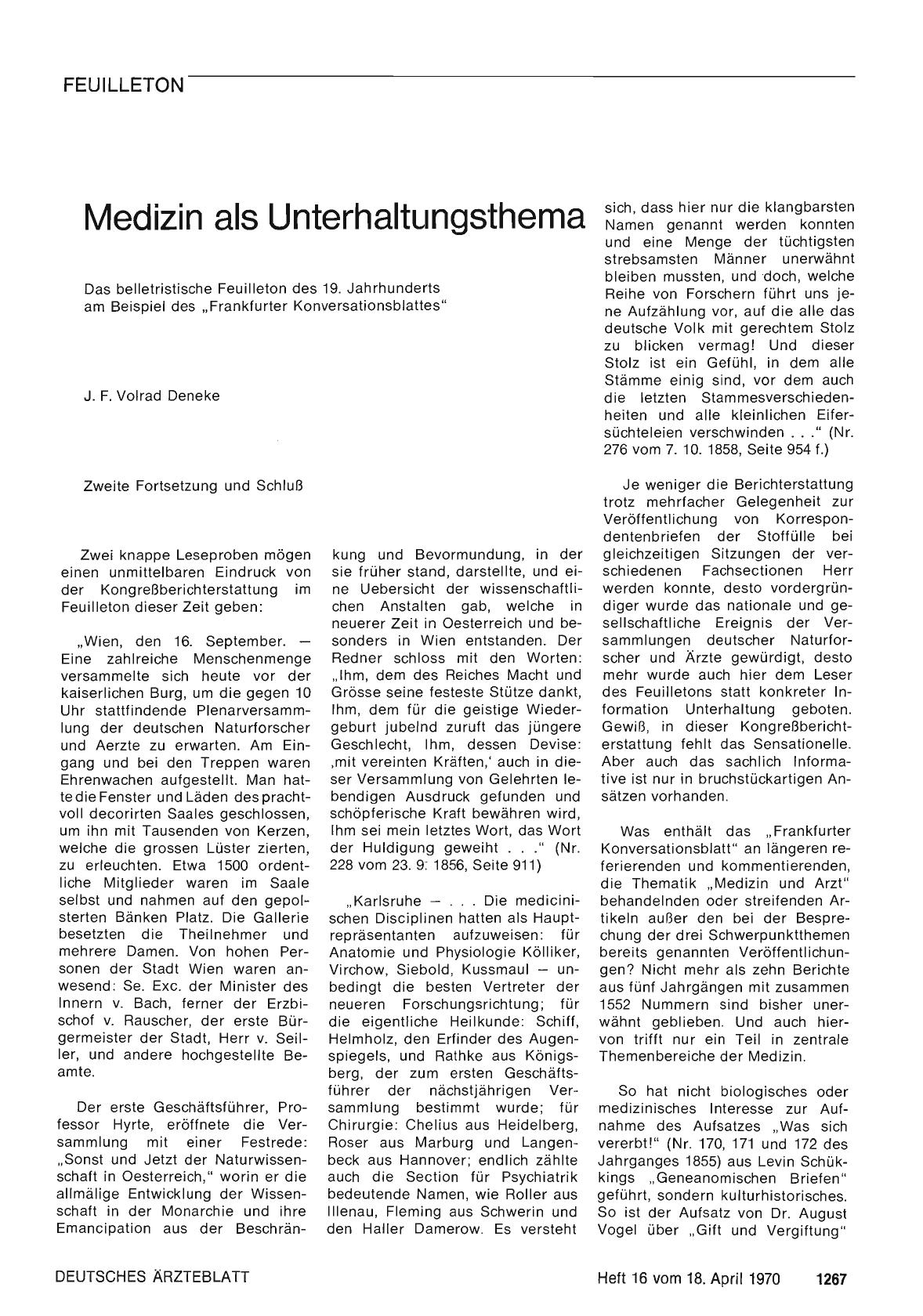 Vorschauseite 1: Medizin als Unterhaltungsthema (Zweite Fortsetzung und Schluß)